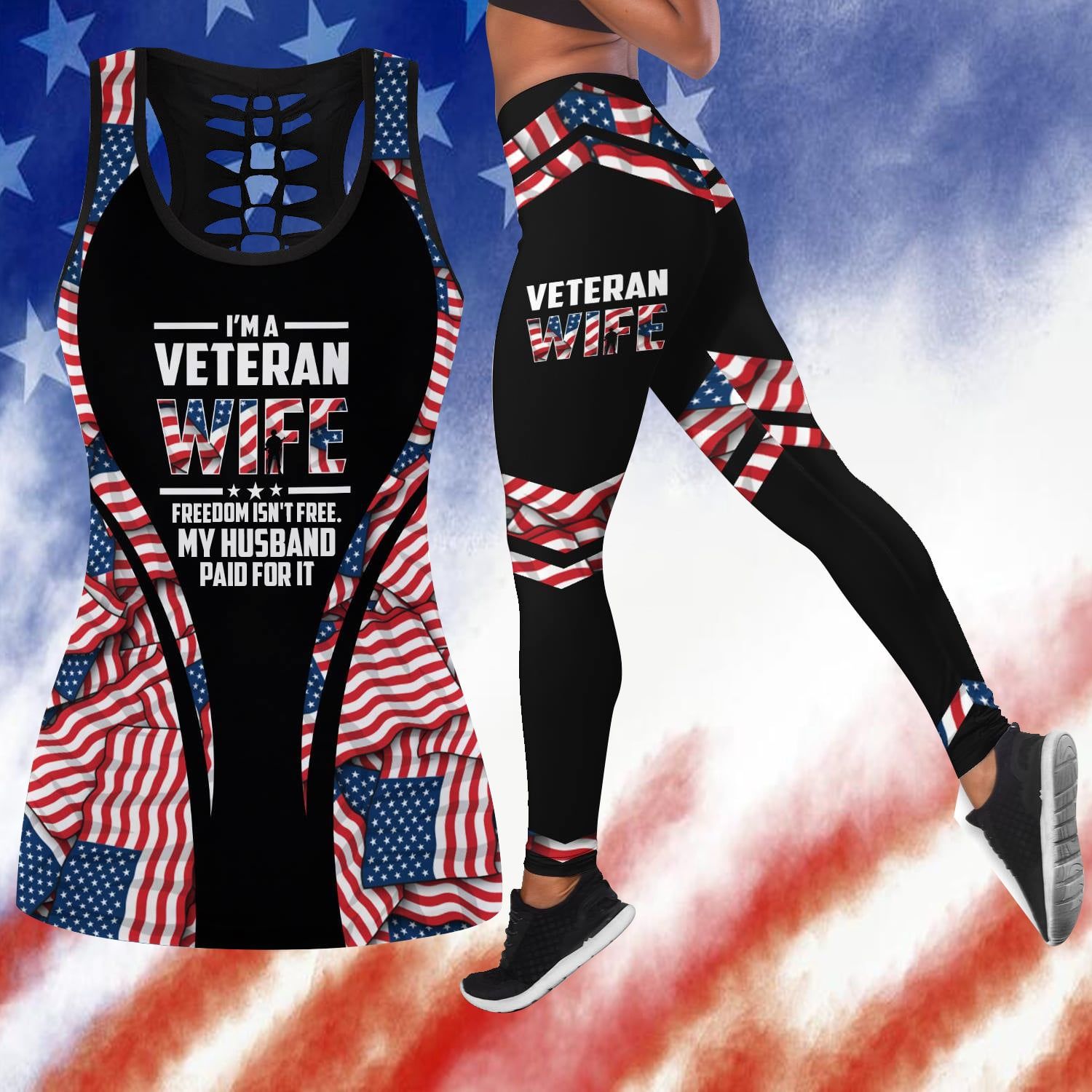 Unique Proud To Be A Veteran Wife Tanktop Legging TVN191004
