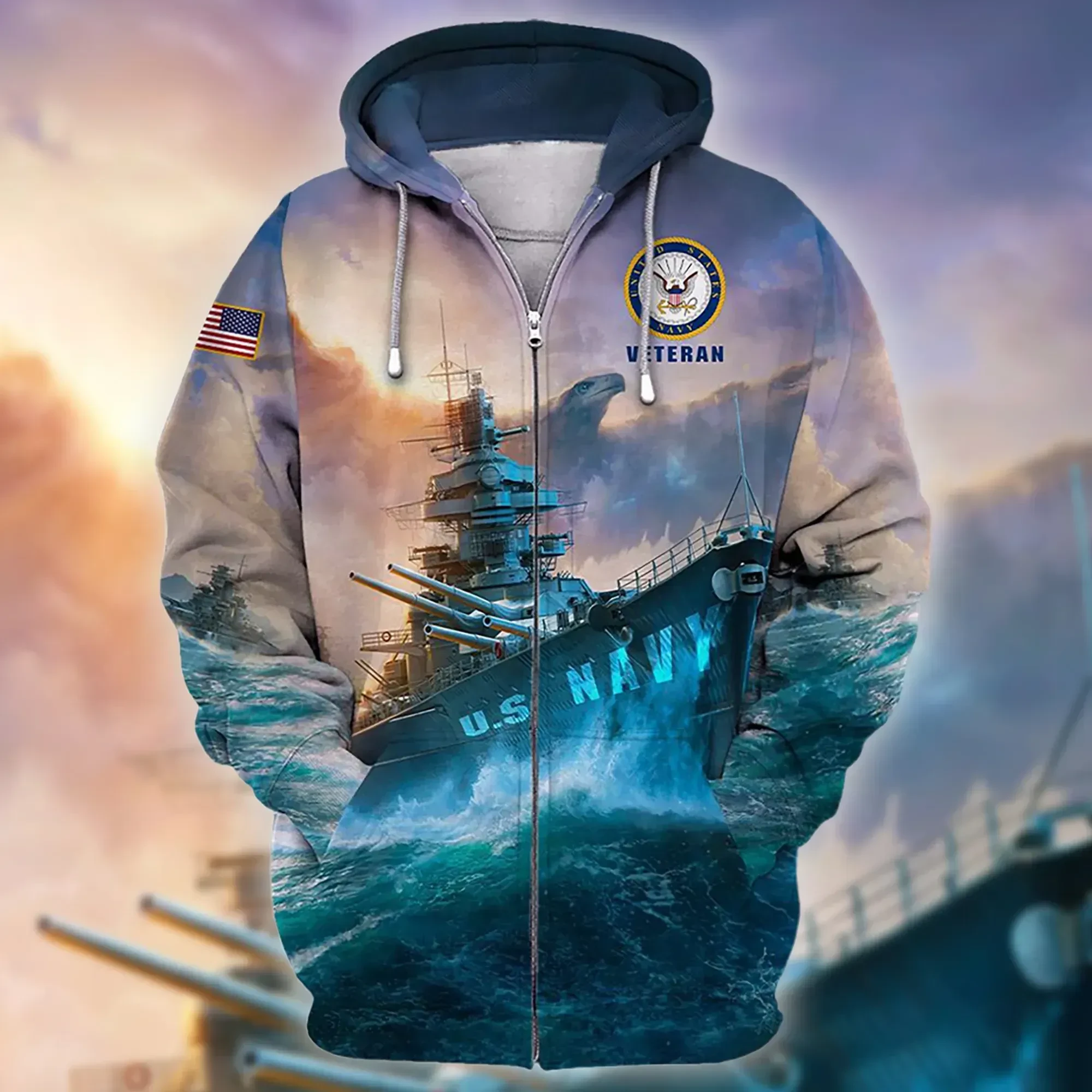 Premium Unique Veteran Zip Up Hoodie Ultra Soft and Warm VDT10015MD