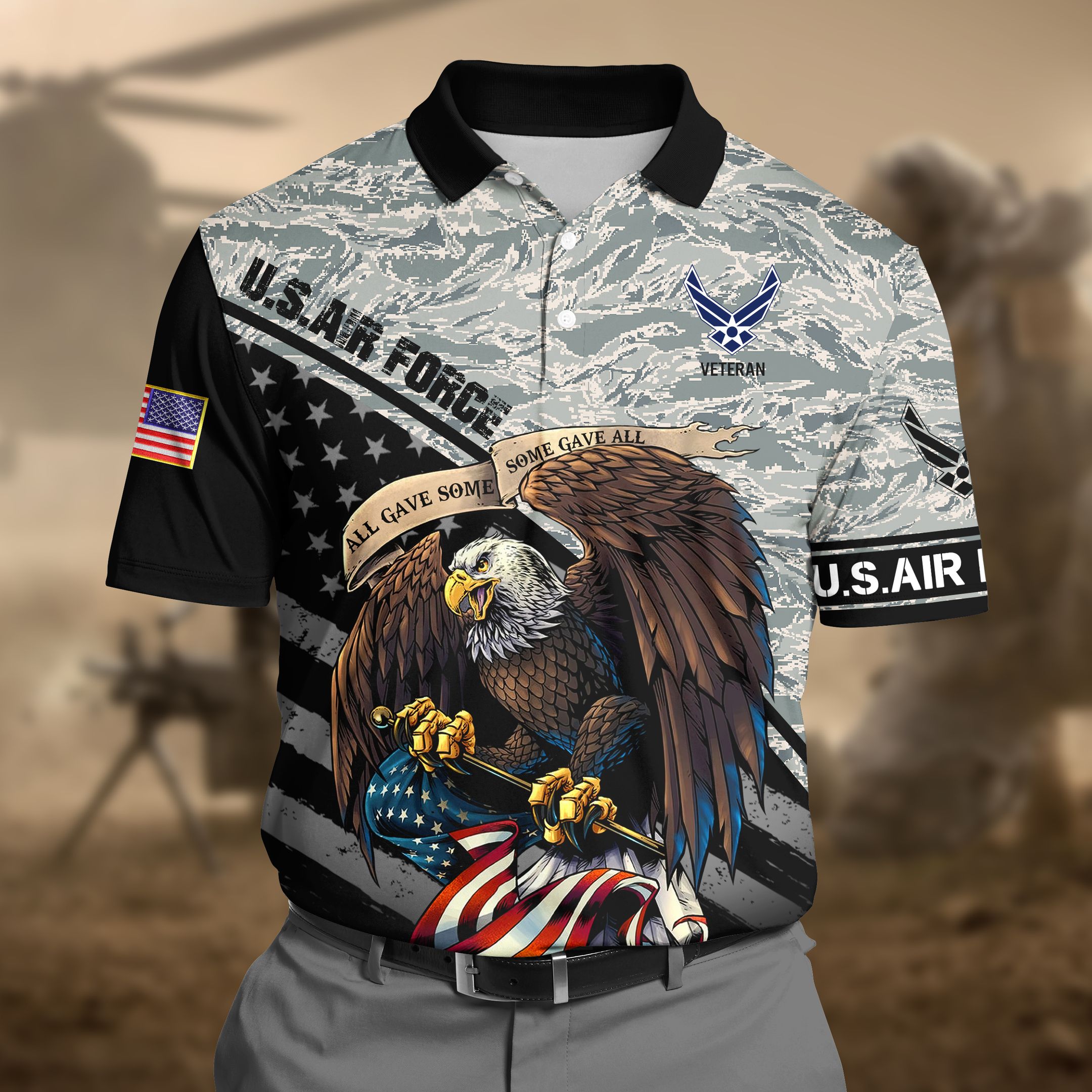 Premium U.S Air Force Camo 3D Polo All Over Printed DDD020607MT