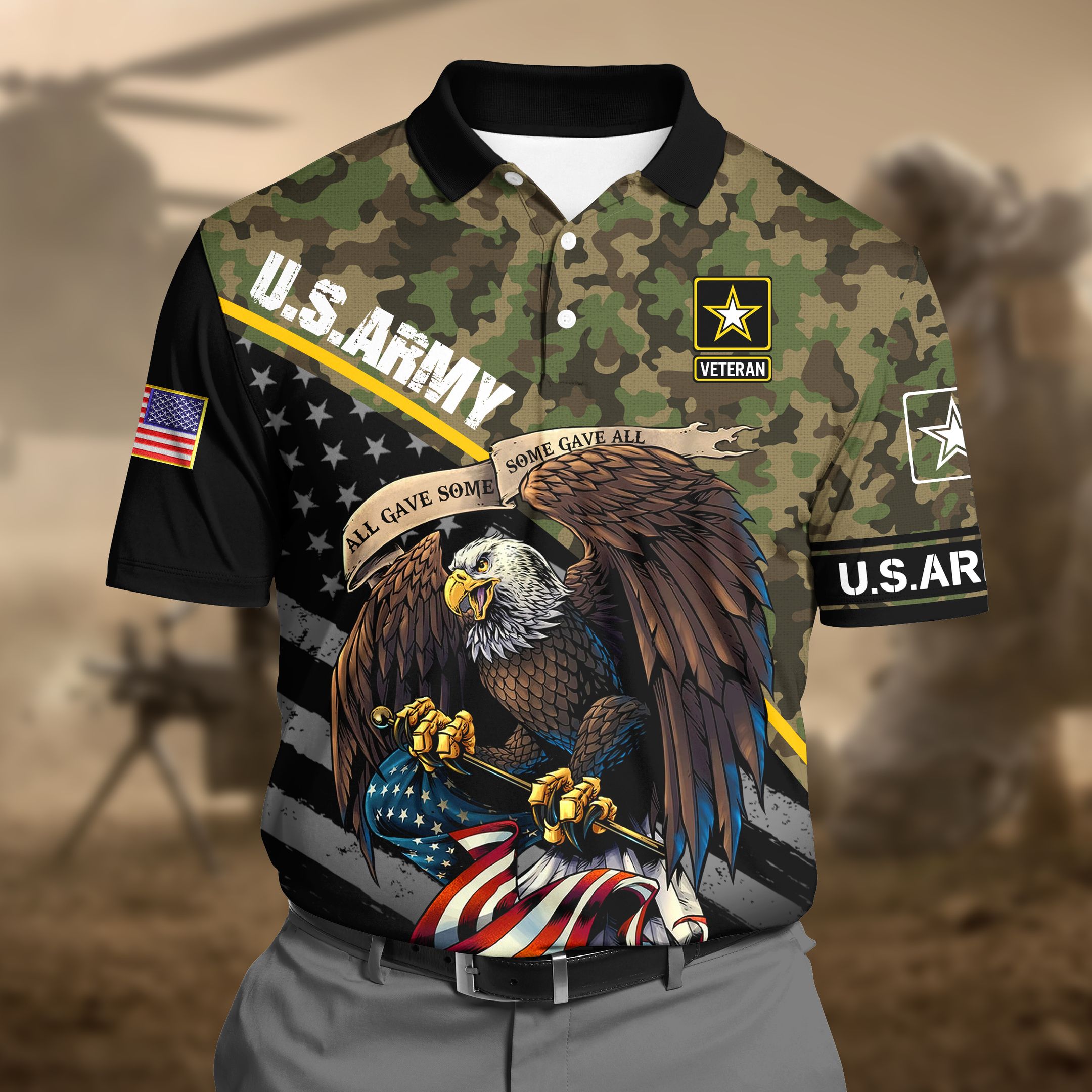Premium U.S Army 2 Camo 3D Polo All Over Printed DDD0206011MT