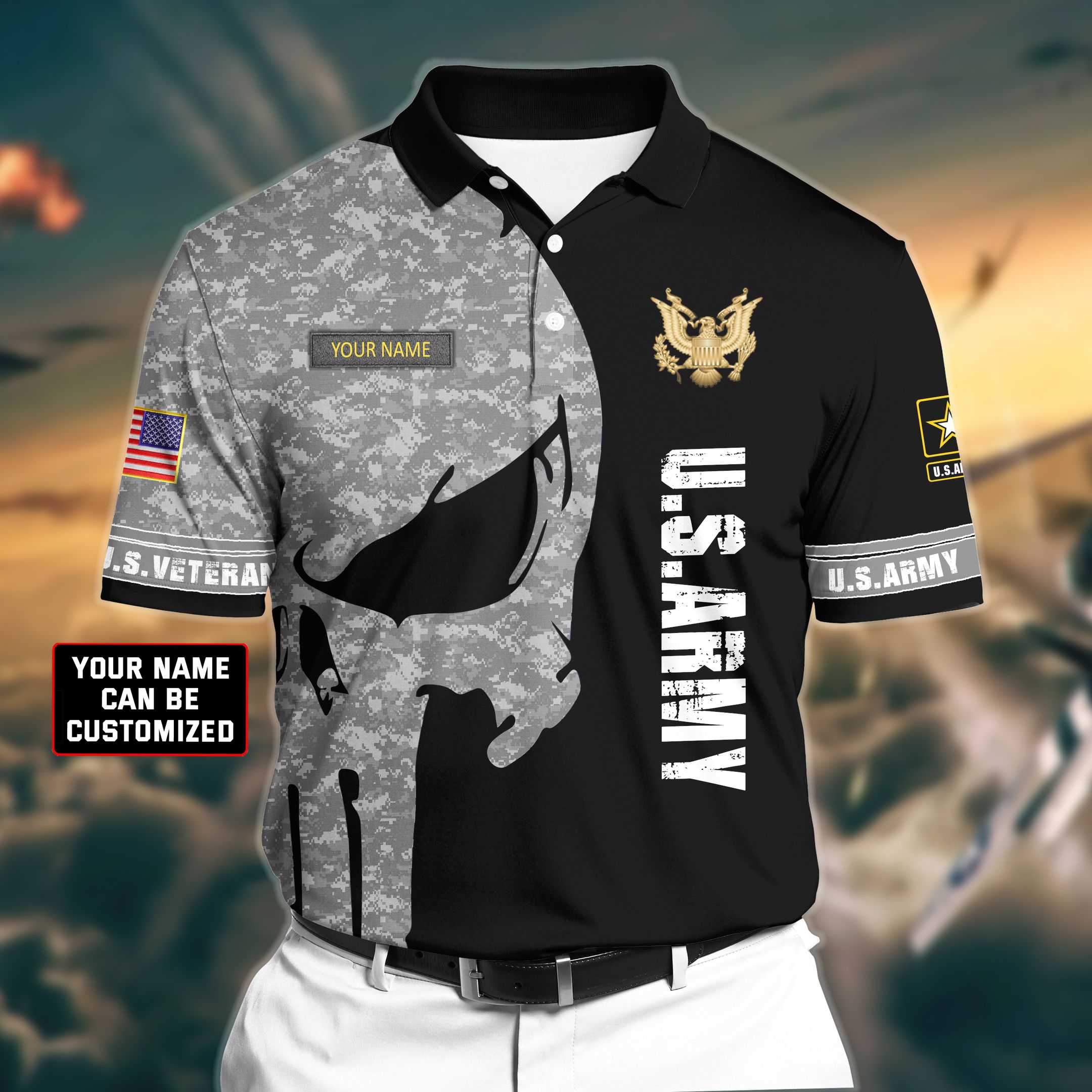 Premium Veteran U.S Army 1 3D Polo All Over Printed NDT260503MT