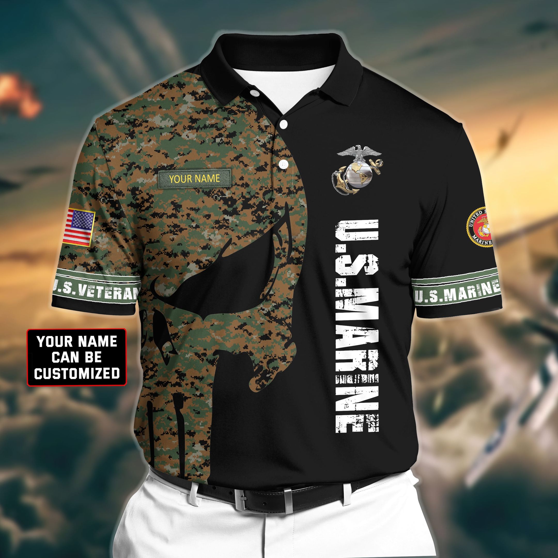 Premium Veteran U.S Marine 3D Polo All Over Printed NDT260506MT