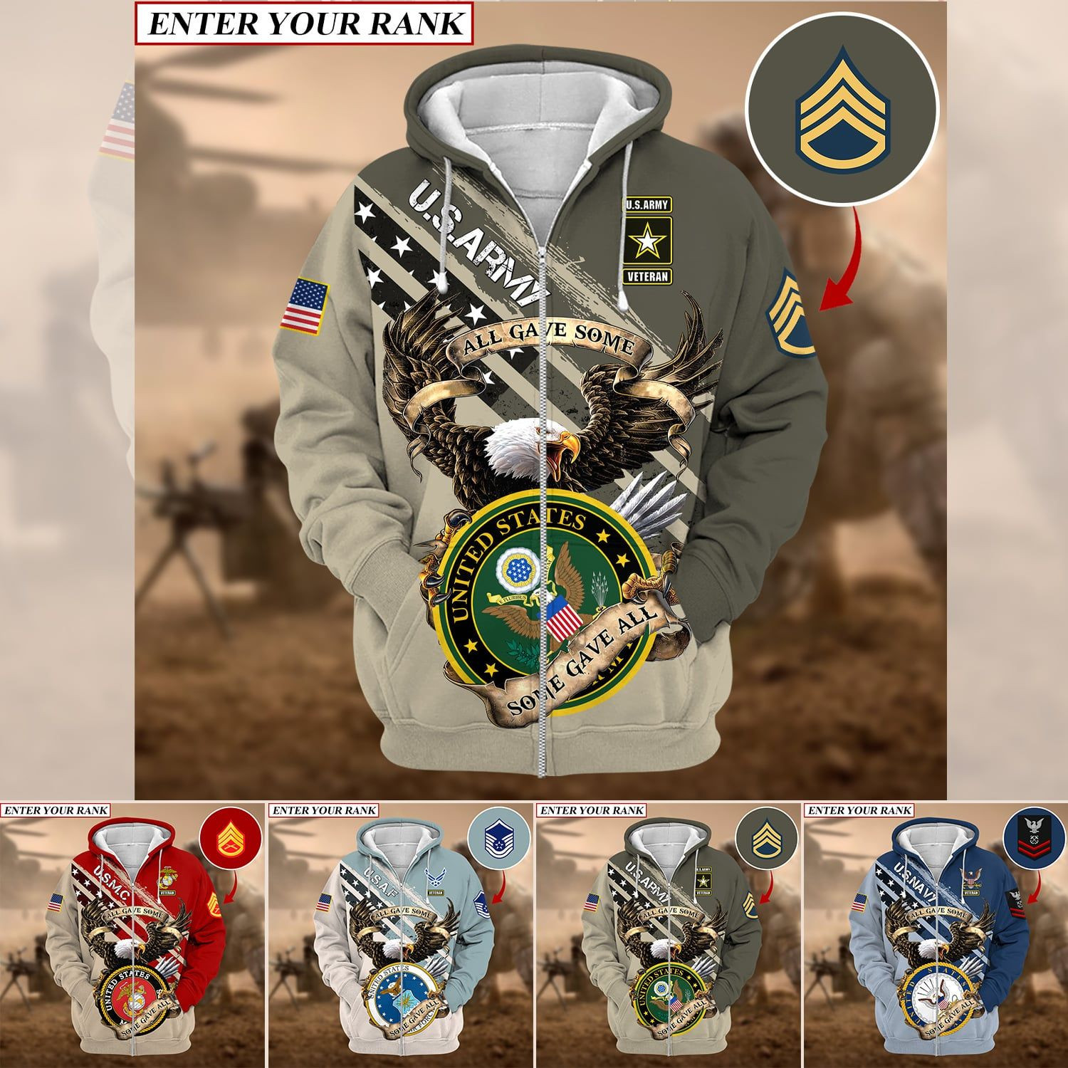 Premium Multiple US Military Services Veteran Personalize Zip Up Hoodie PVC241002