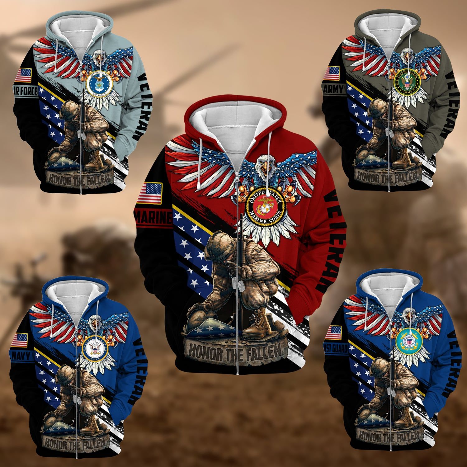 Unique Honor The Fallen Veteran Zip Up Hoodie PVC151001