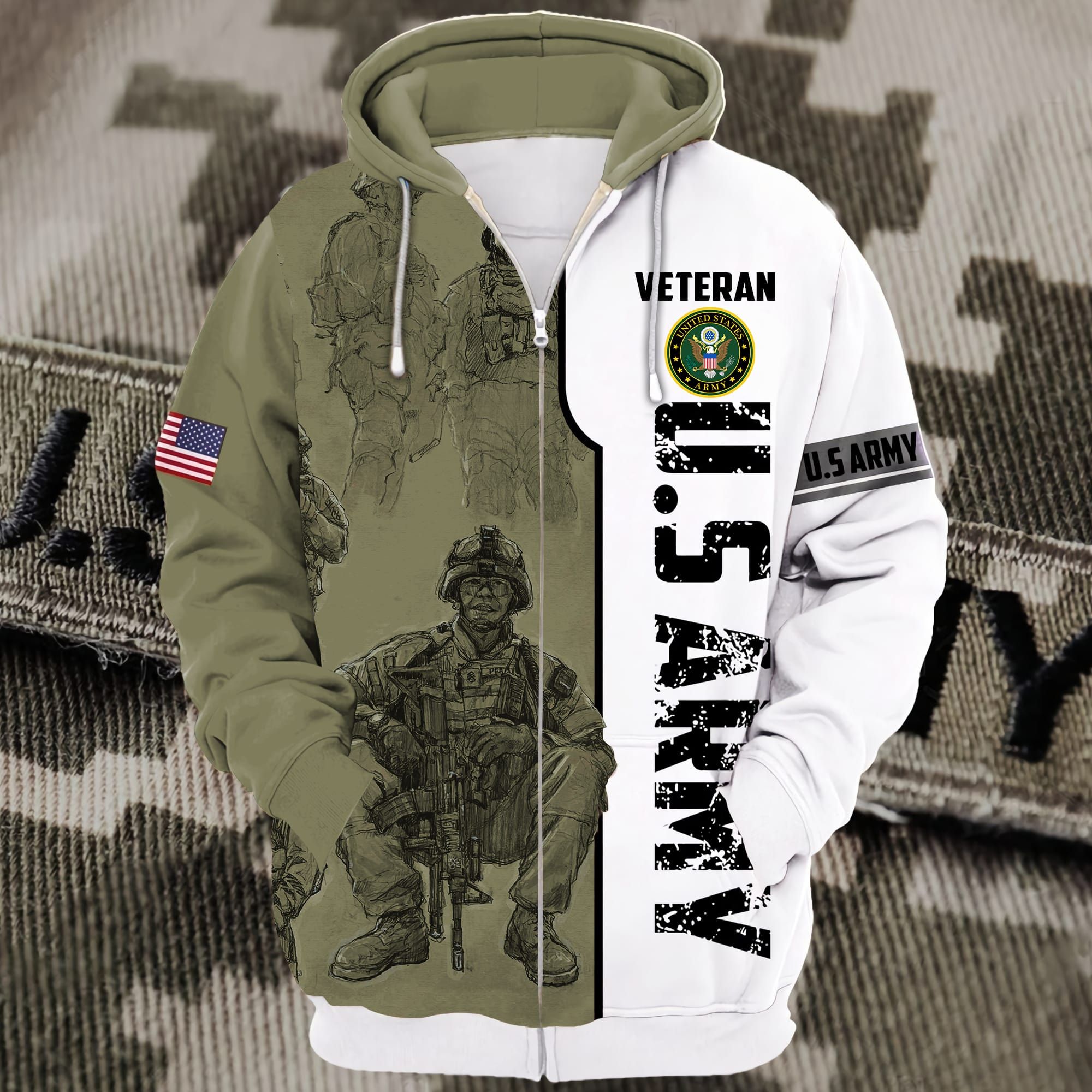 Premium U.S Army Veteran Zip Up Hoodie PVC261003