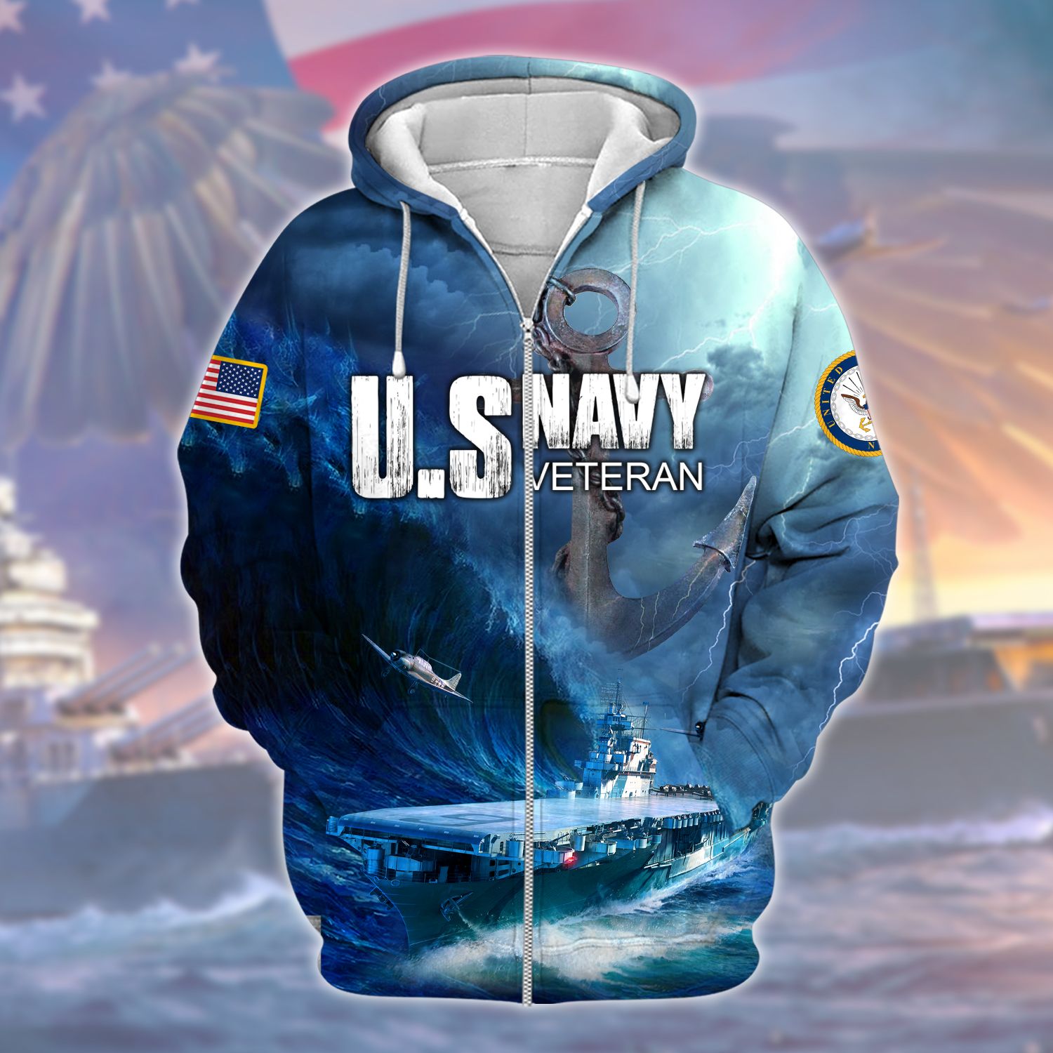 Premium United States Navy Veterans Zip Up Hoodie TVN271001