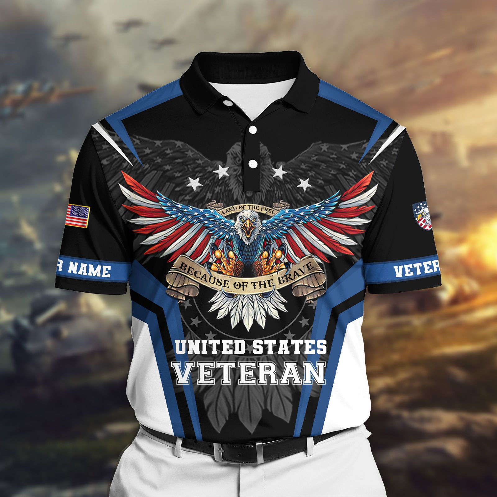 Land Of The Free – Because Of The Brave Veteran Personalised Cap 3D