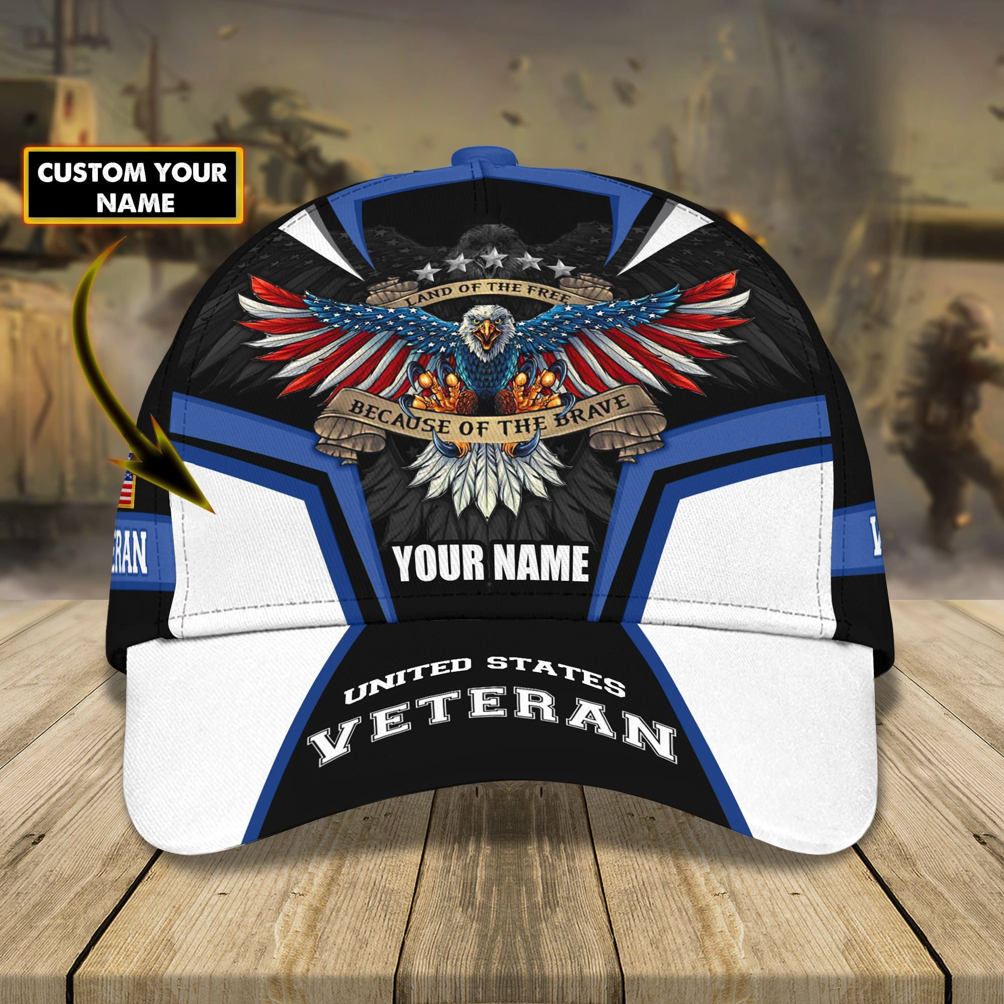 Land Of The Free – Because Of The Brave Veteran Cap 3D Personalized
