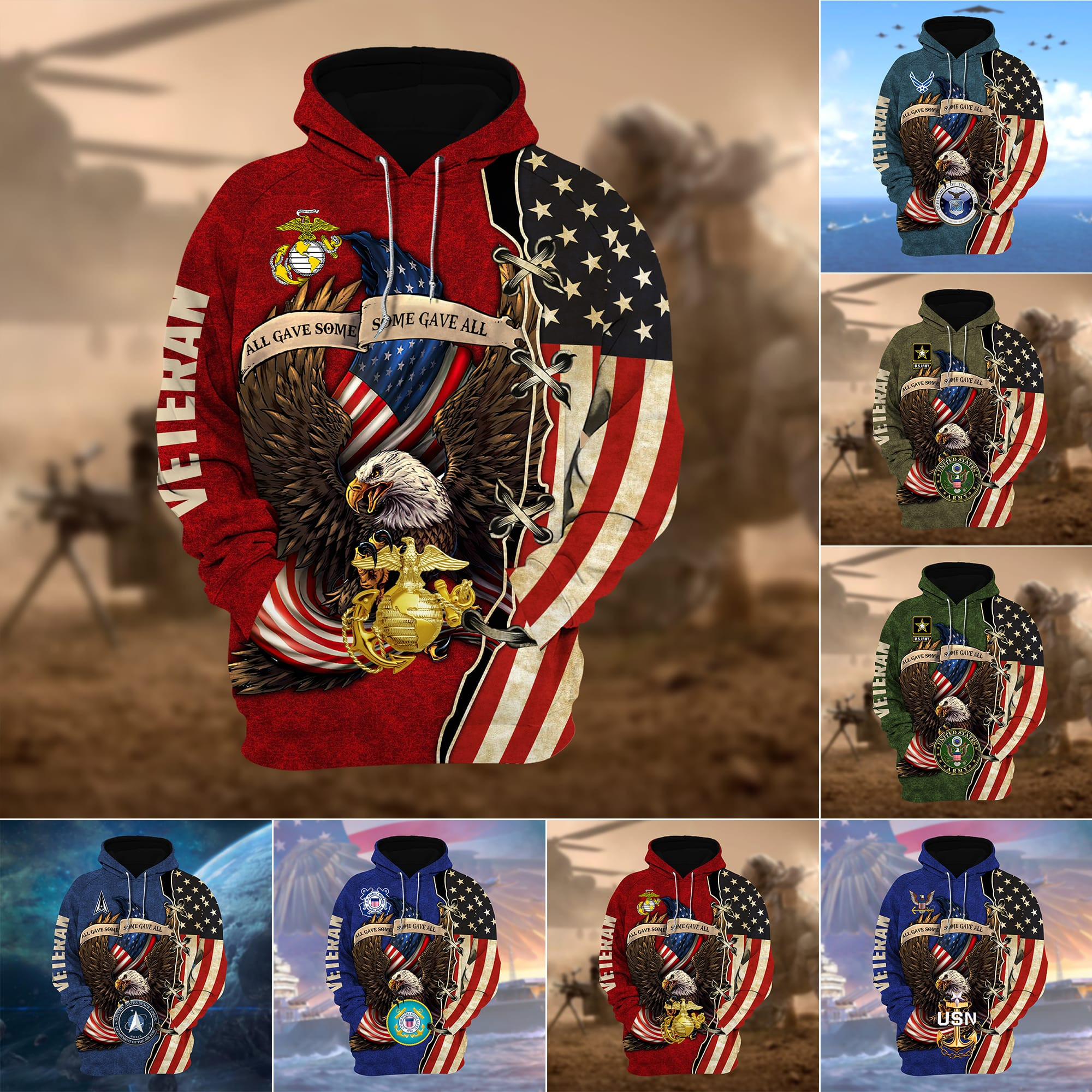 Premium Multiple US Military Services Veteran Hoodie PVC031101