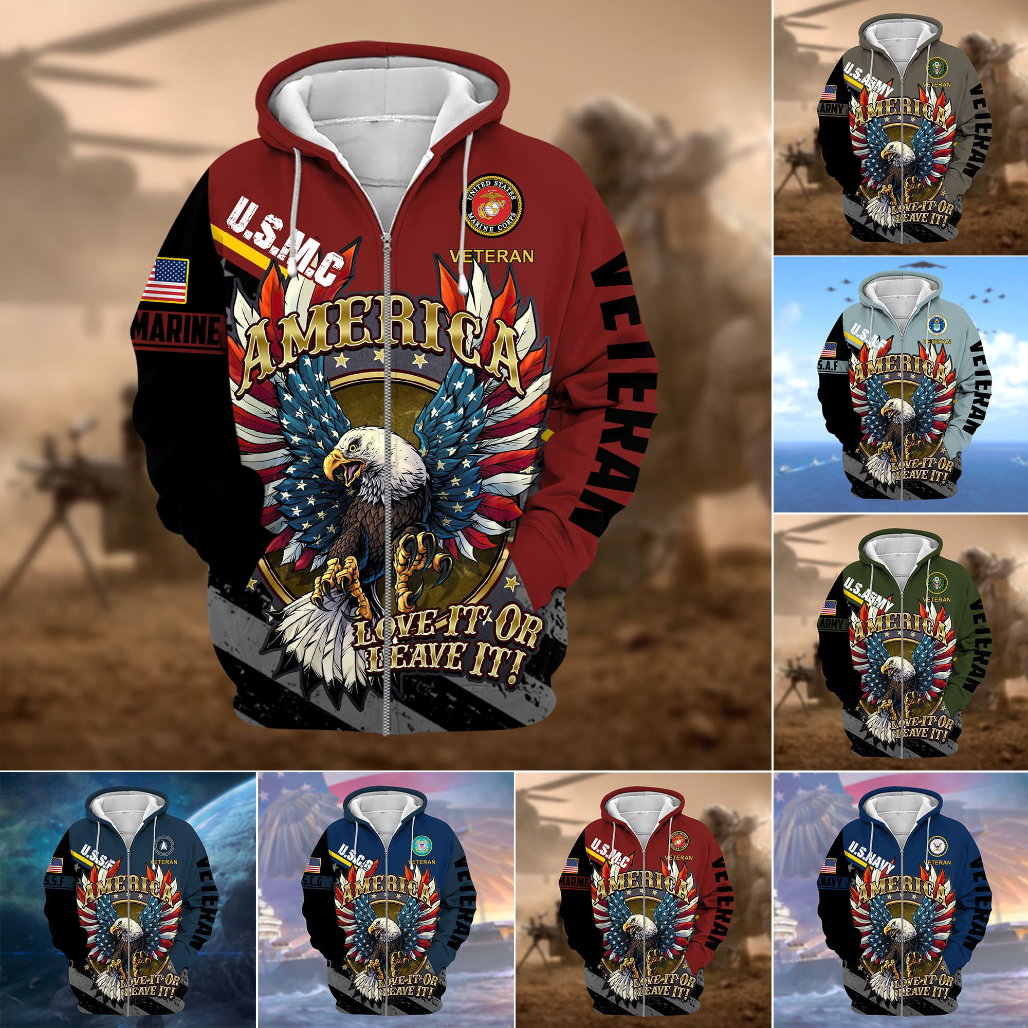America-Love It Or Leaver It Zip Up Hoodie PVC041101