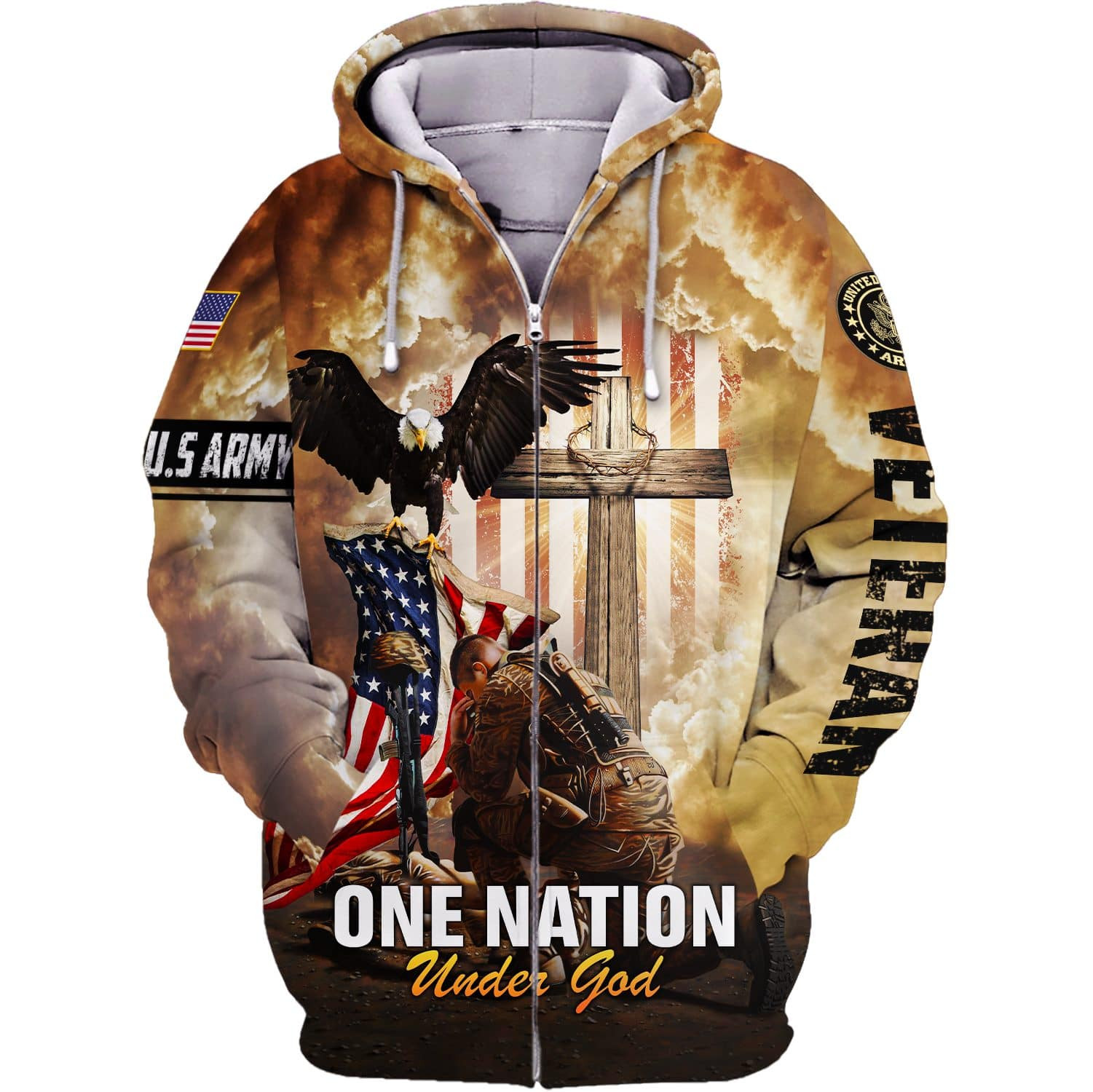 Unique One Nation Under God Zip Up Hoodie PVC181110