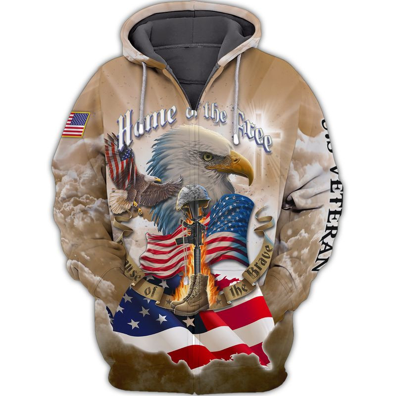 Unique Home Of The Free Because Of The Brave Zip Up Hoodie PVC221110