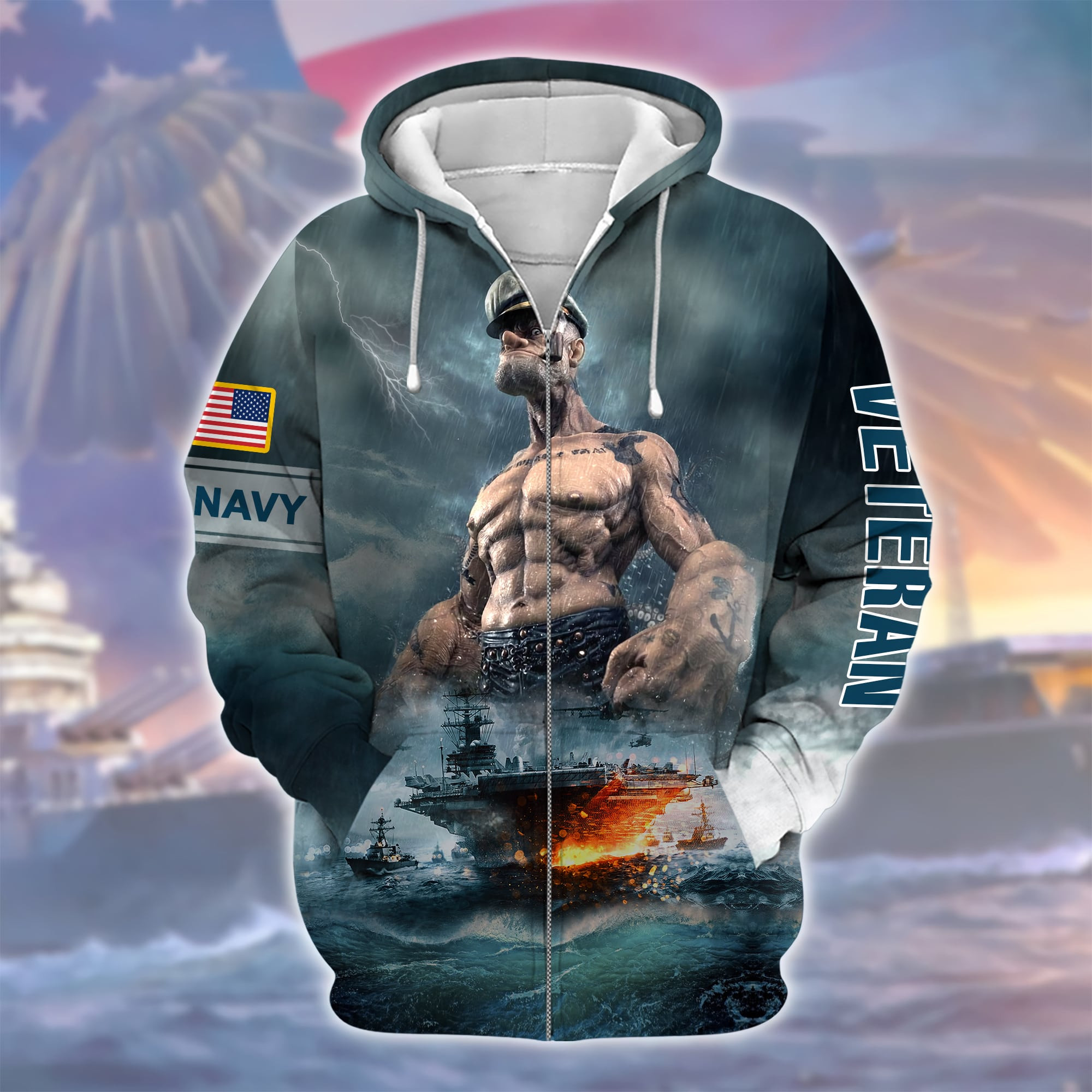 Unique U.S Navy Veteran Zip Up Hoodie NVT301002