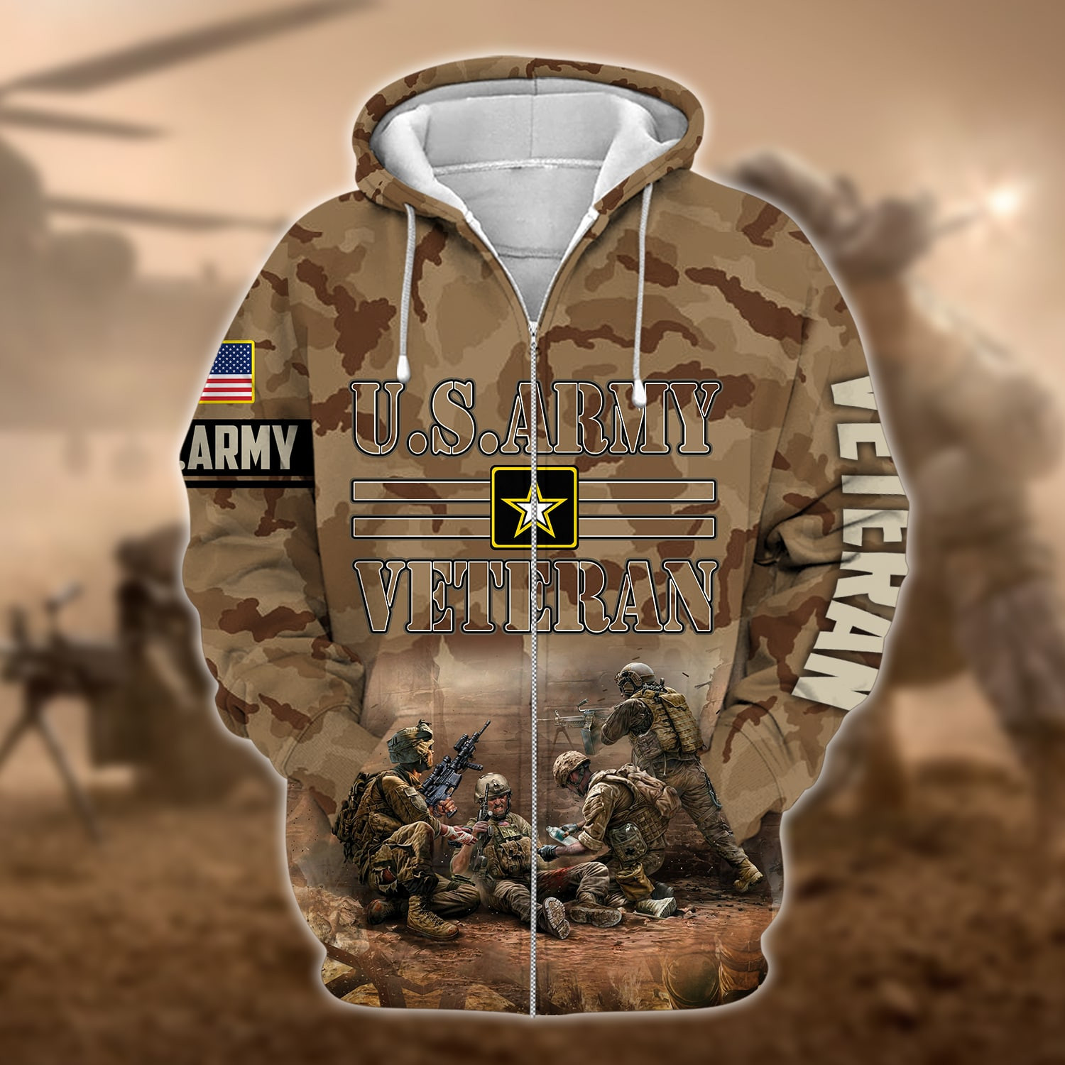 Premium U.S.ARMY Veteran Zip Up Hoodie PVC301102