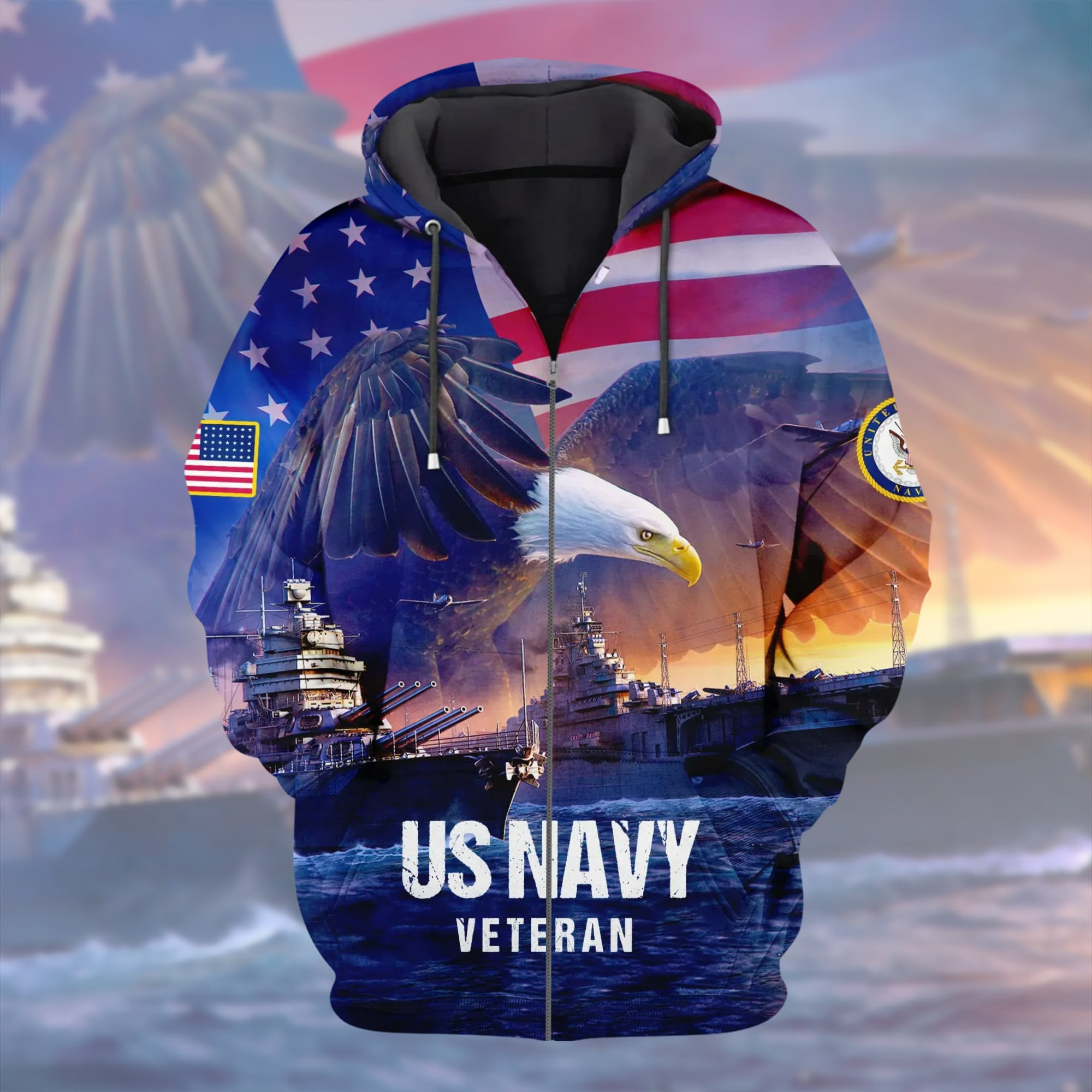 Premium U.S Navy Veteran Collection Zip Up Hoodie PVC291102