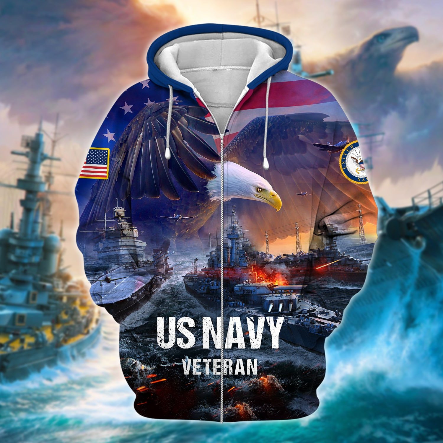 Unique U.S. Navy Veteran Zip Up Hoodie PVC041204