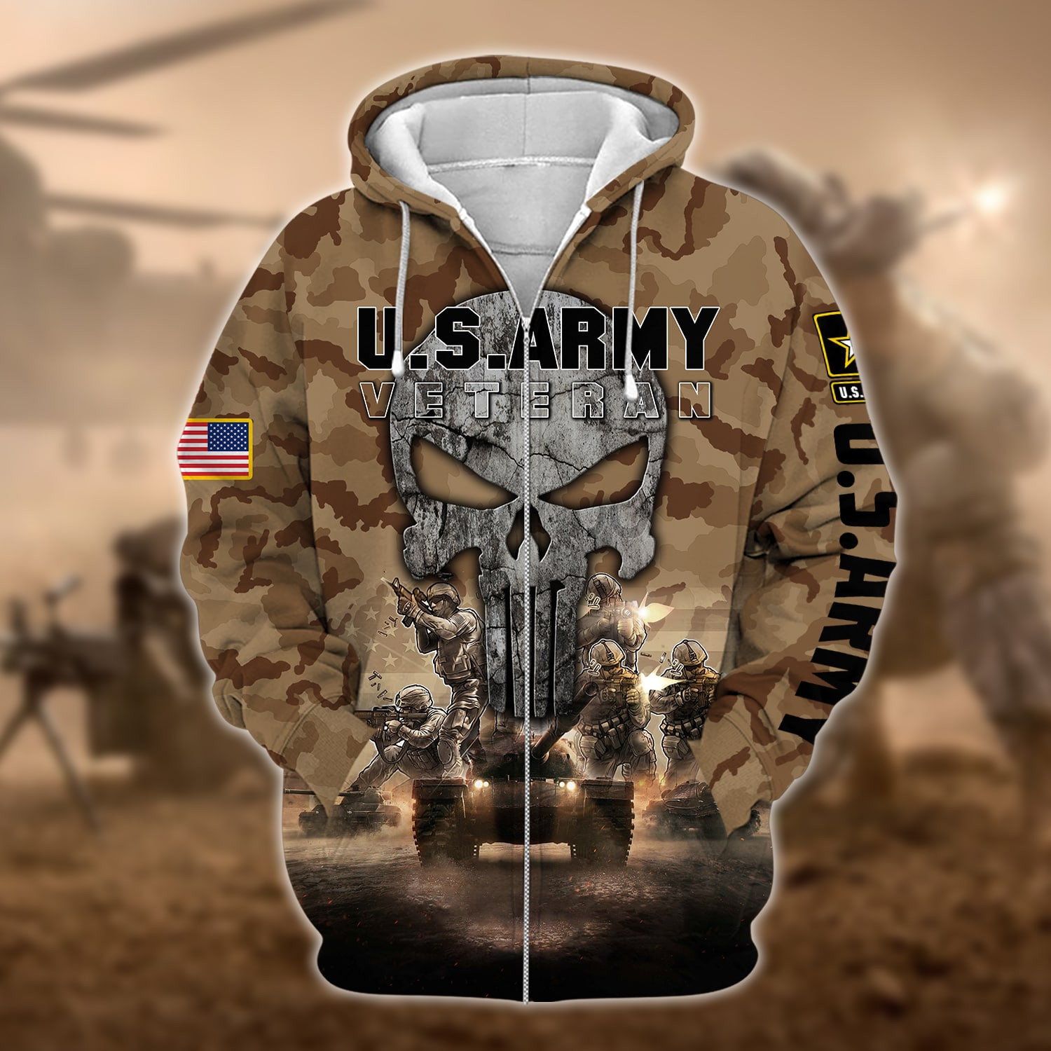 Premium Unique U.S Army Veteran Zip Up Hoodie PVC011202