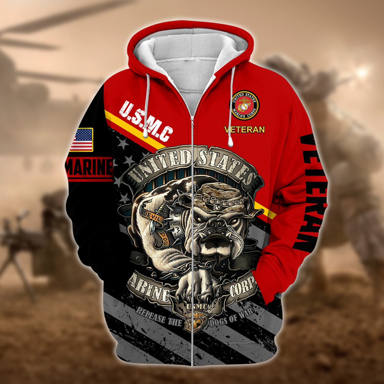 Unique U.S. Marine Corps Veteran Zip Up Hoodie PVC221101