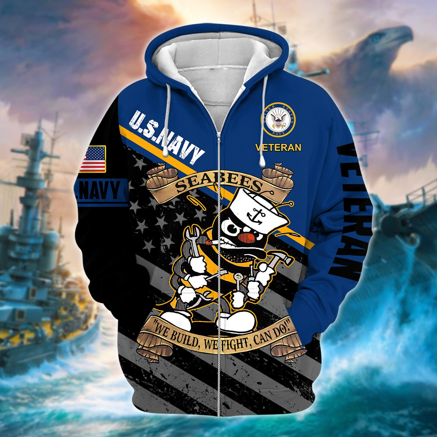 Unique U.S. Navy Veteran Zip Up Hoodie PVC081205