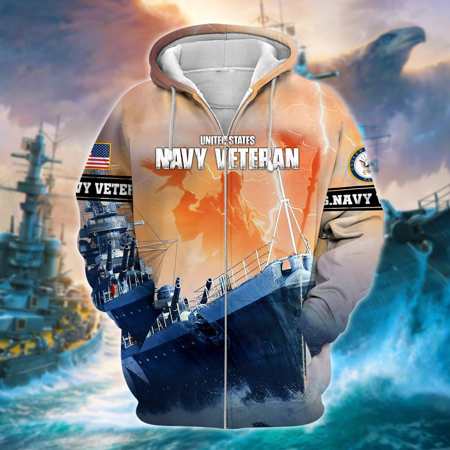 Unique U.S. Navy Veteran Zip Up Hoodie PVC141201