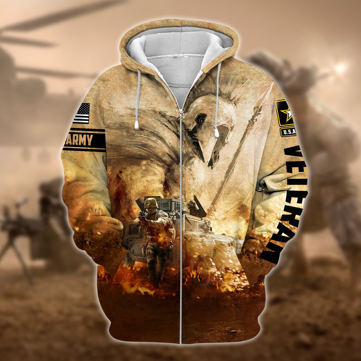 Unique U.S. Army Veteran Zip Up Hoodie PVC091204