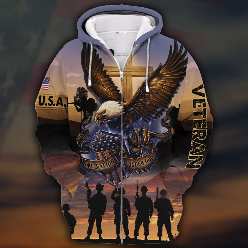 Unique One Nation Under God Zip Up Hoodie PVC231110