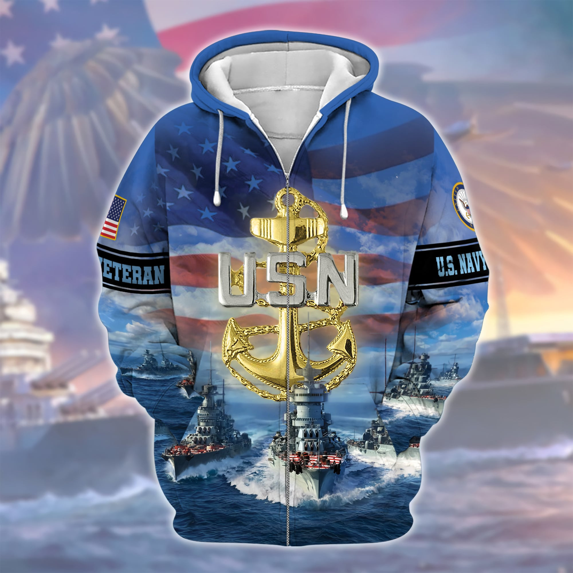 Premium U.S. Navy Veteran Zip Up Hoodie PVC171204
