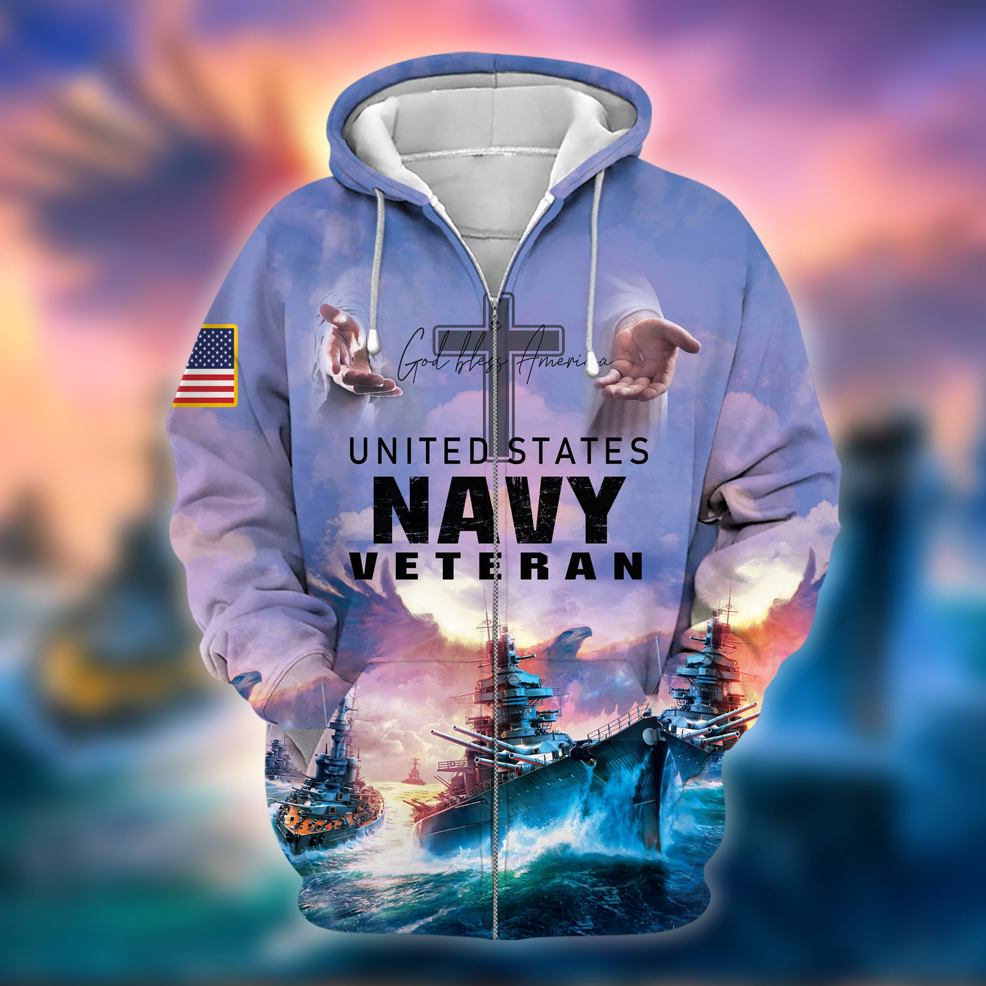 Premium God Bless America Zip Up Hoodie PVC081203