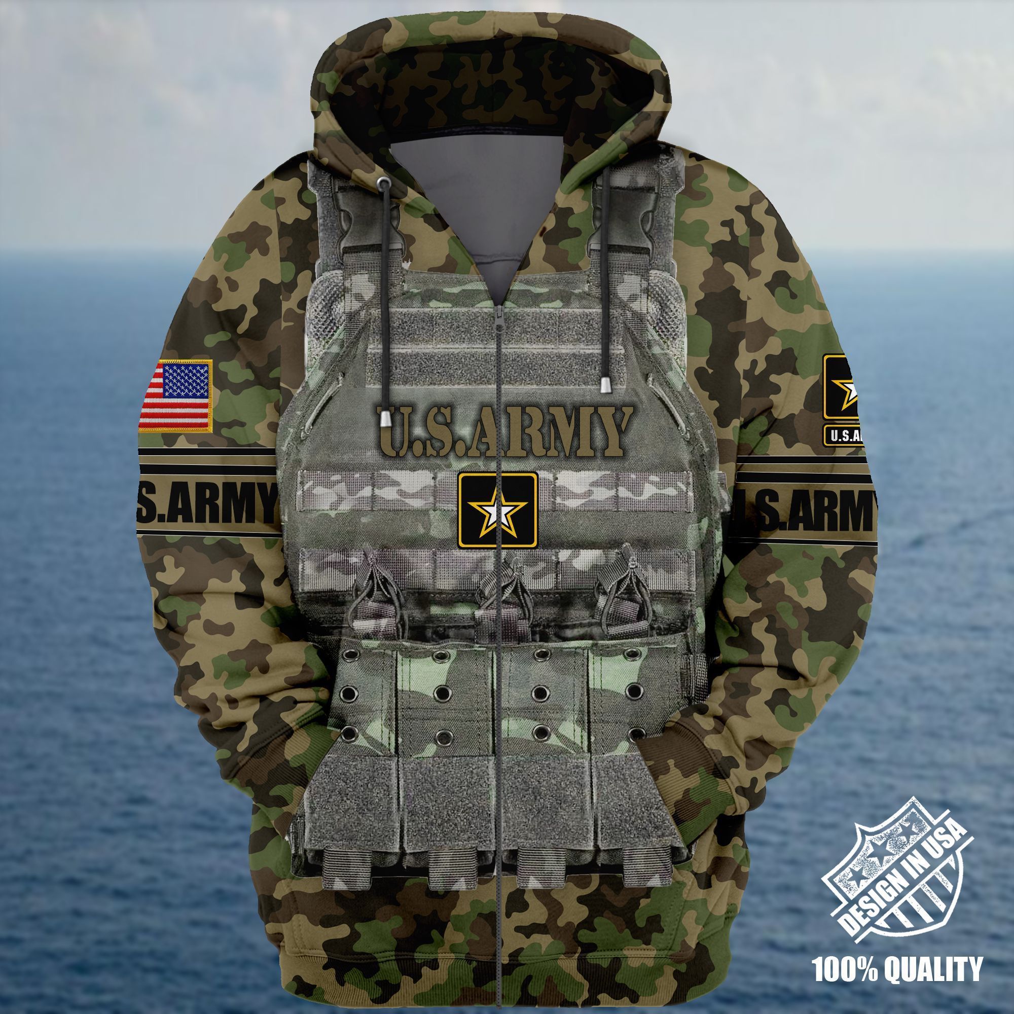 Premium Unique Veteran Zip Up Hoodie Ultra Soft and Warm NHT050501MT Army Green