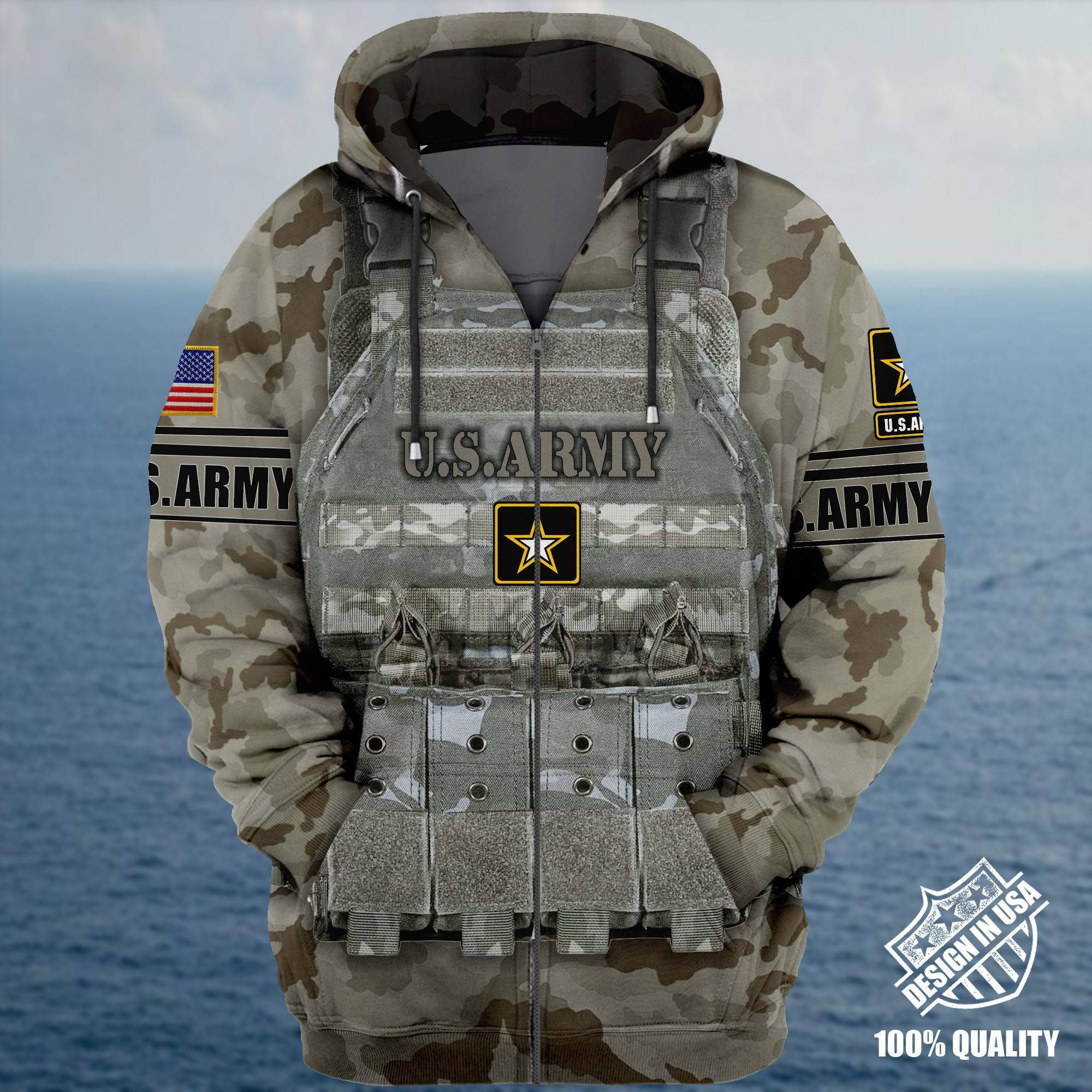 Premium Unique Veteran Zip Up Hoodie Ultra Soft and Warm NHT050501MT Army Grey