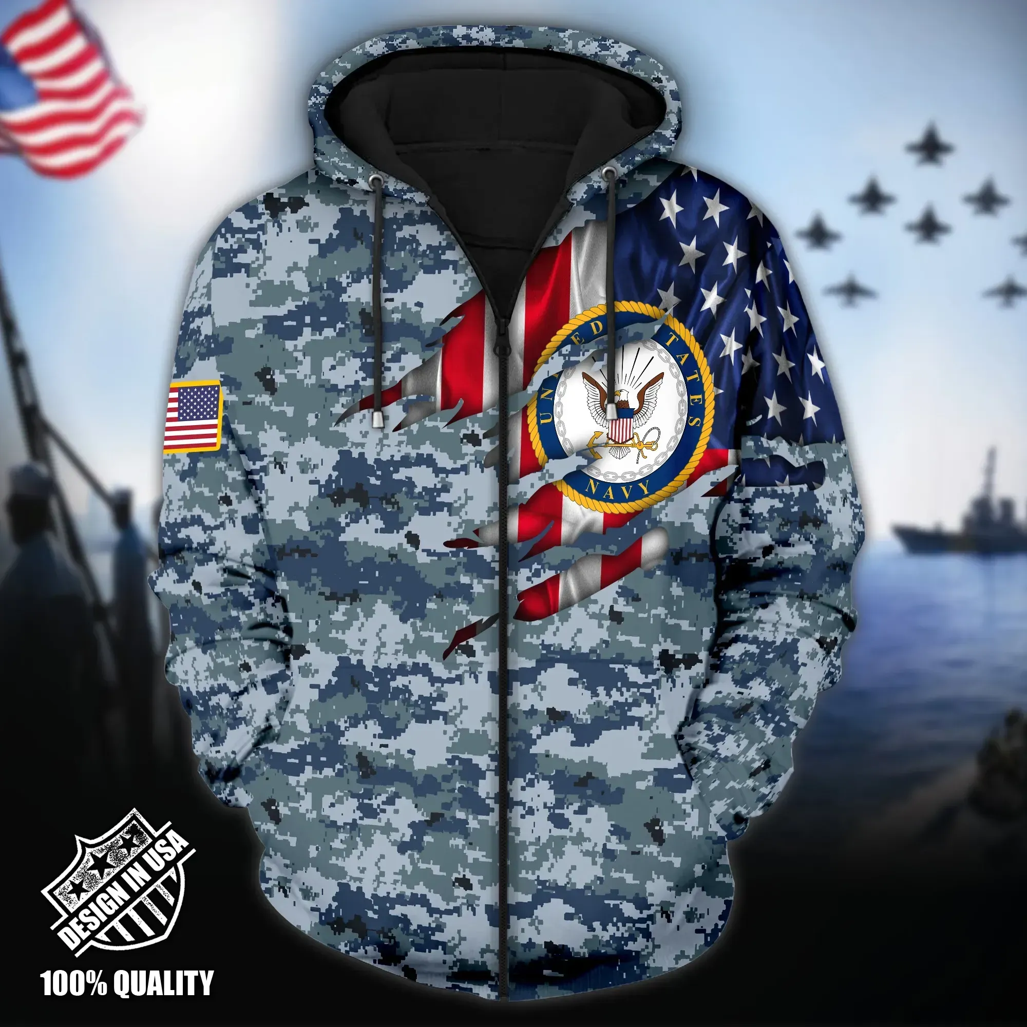 Premium Unique Veteran Zip Up Hoodie Ultra Soft and Warm VDT10017MD