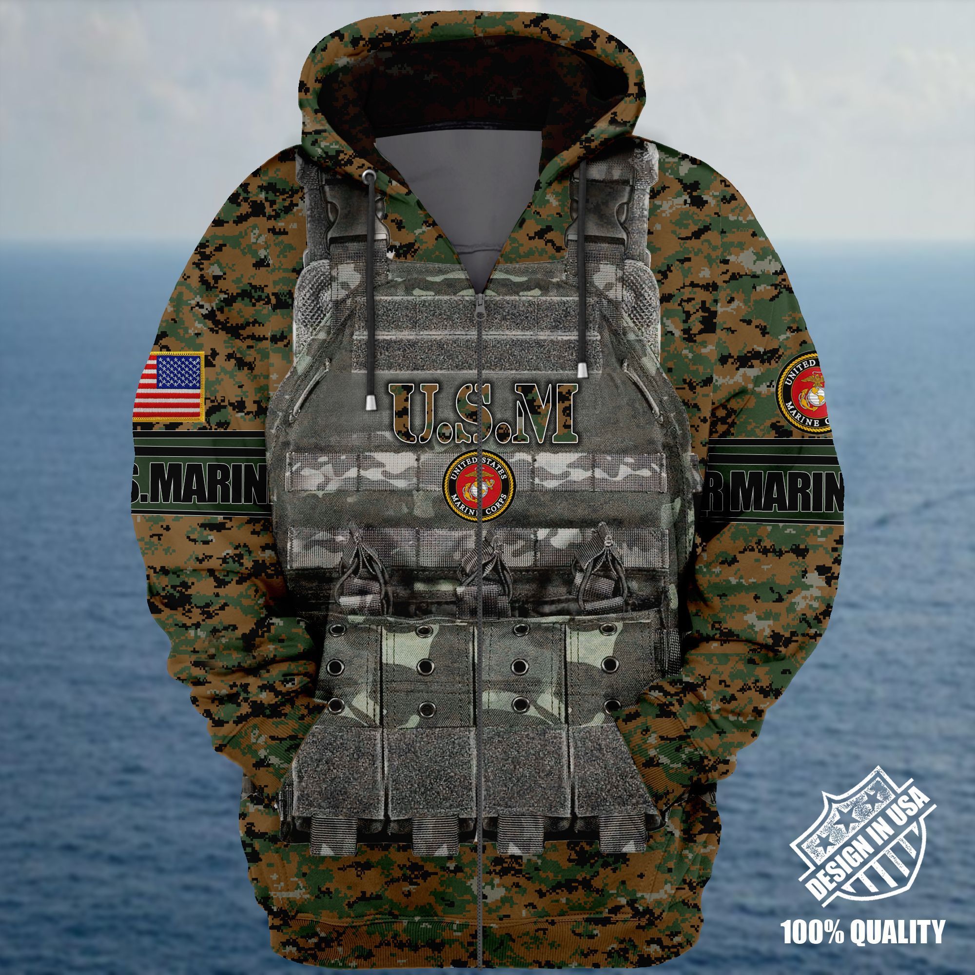 Premium Unique Veteran Zip Up Hoodie Ultra Soft and Warm NHT050501MT Marine