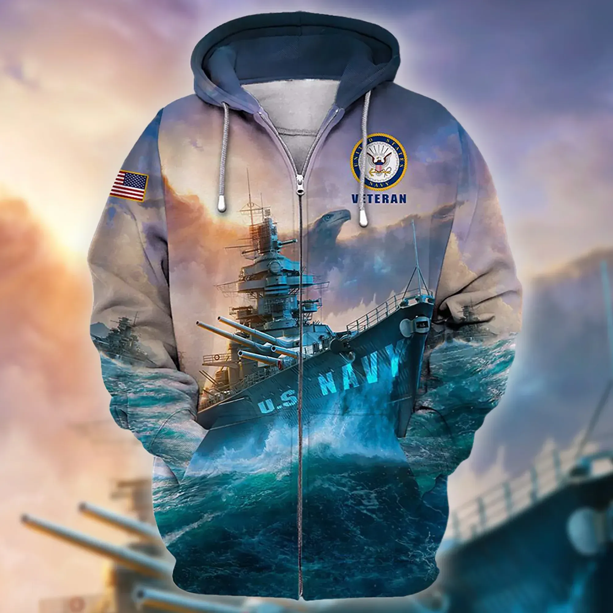 Premium Unique Veteran Zip Up Hoodie Ultra Soft and Warm VDT10015MD