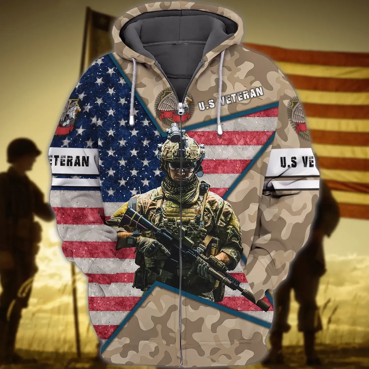 Premium Unique Veteran Zip Up Hoodie Ultra Soft and Warm LTADD190401DS