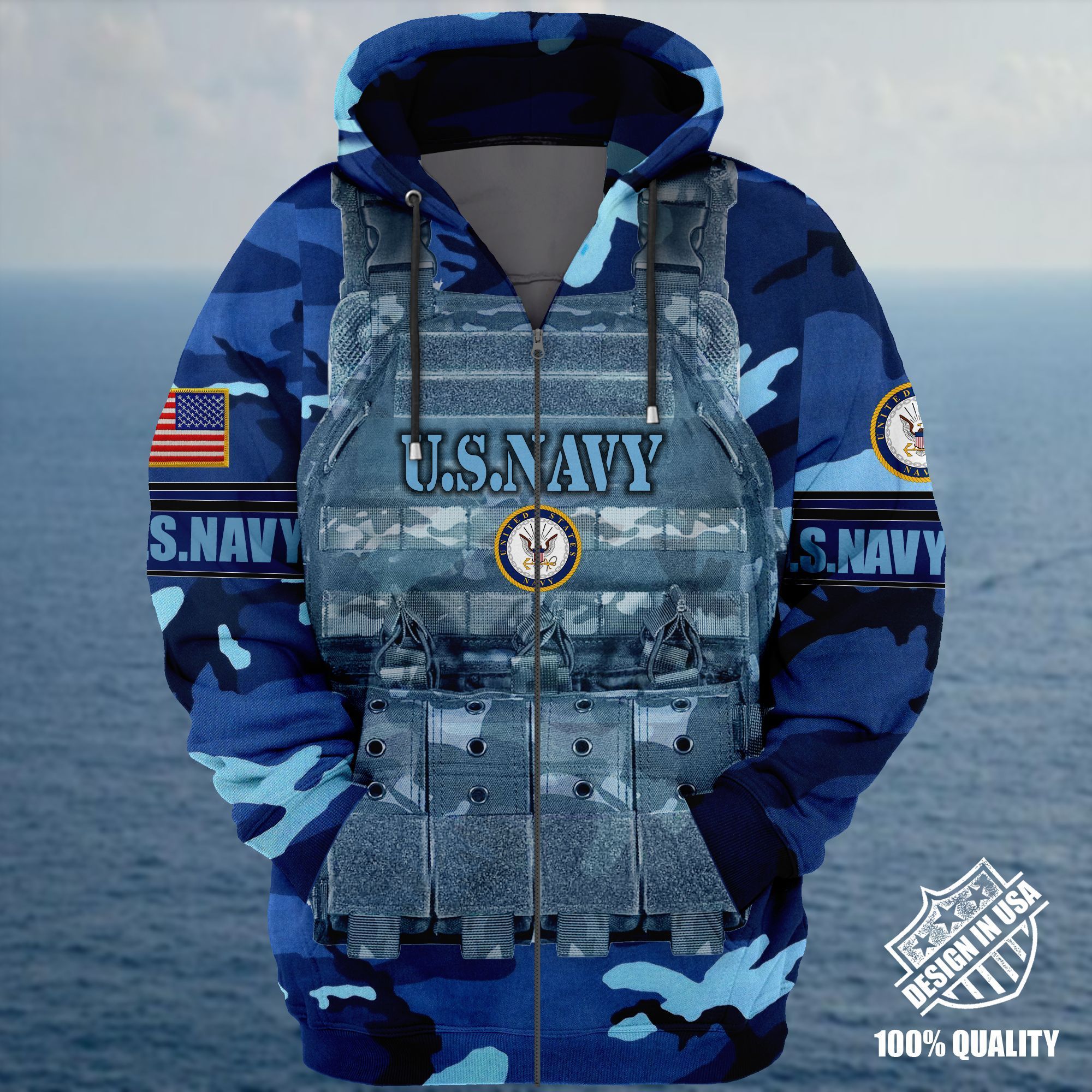 Premium Unique Veteran Zip Up Hoodie Ultra Soft and Warm NHT050501MT Navy
