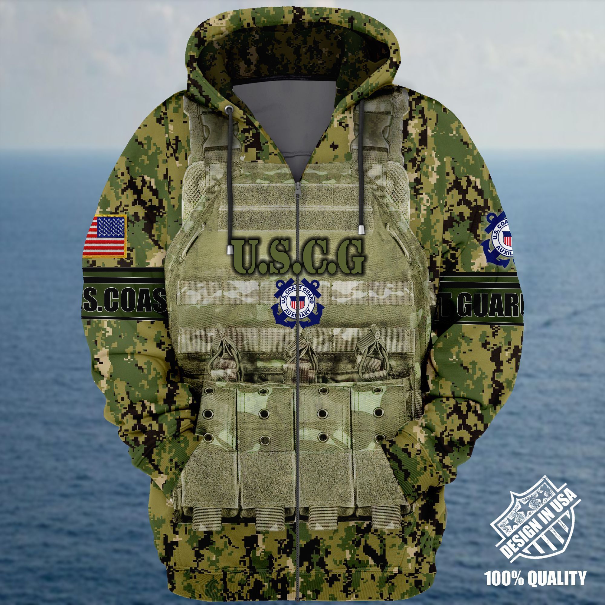 Premium Unique Veteran Zip Up Hoodie Ultra Soft and Warm NHT050501MT Coast Guard
