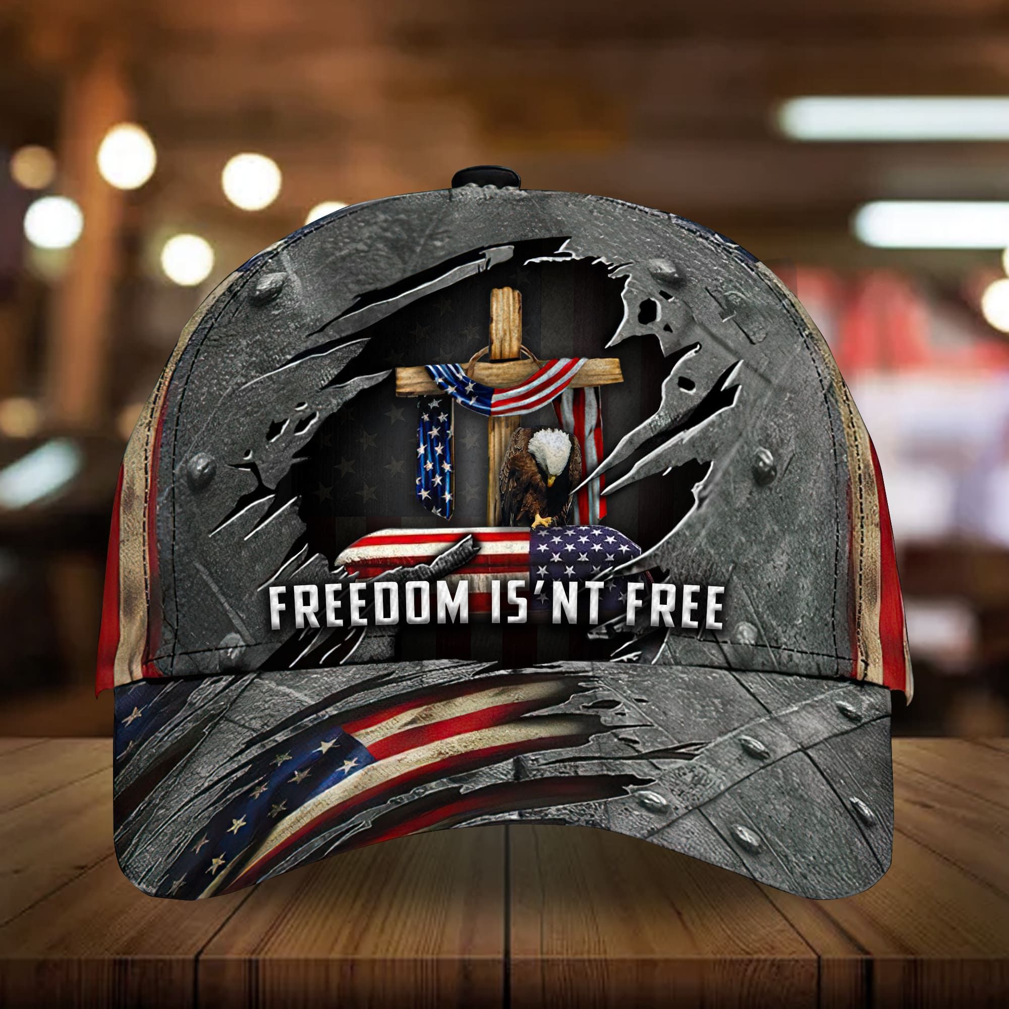 Freedom Isnt Free Men’s Veteran Cap U.S Iron Pattern