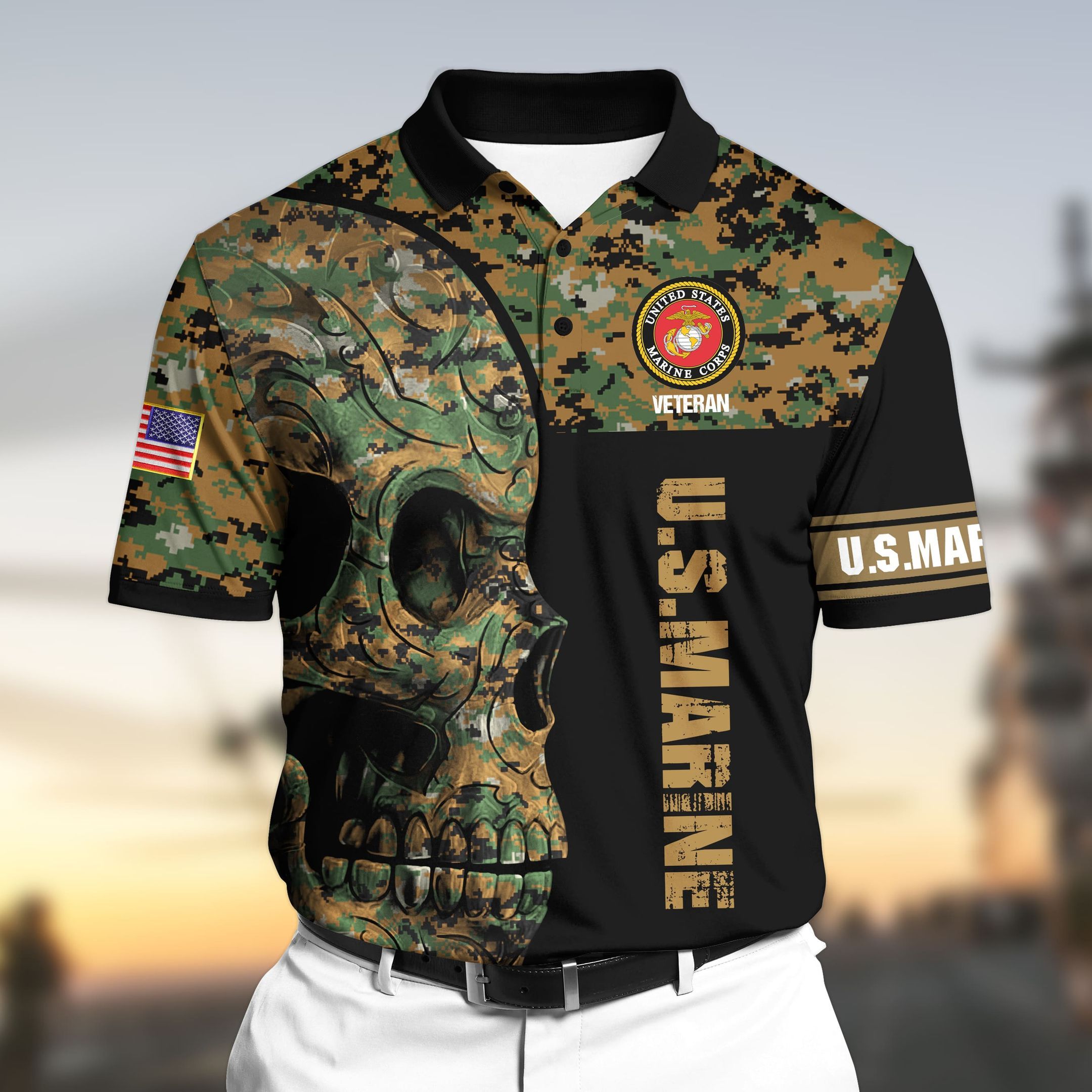 Premium Unique U.S Marine Veteran 3D Polo All Over Printed VXK080605TR