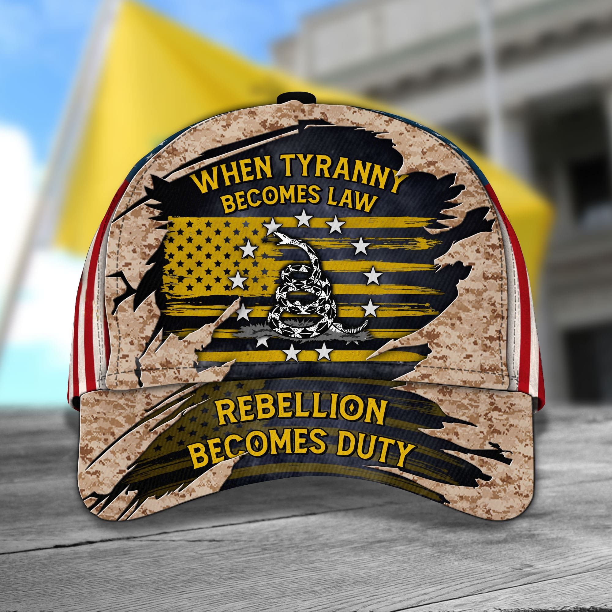 When Tyranny Becomes Law – Rebellion Becomes Duty Veteran Cap Marine Camo