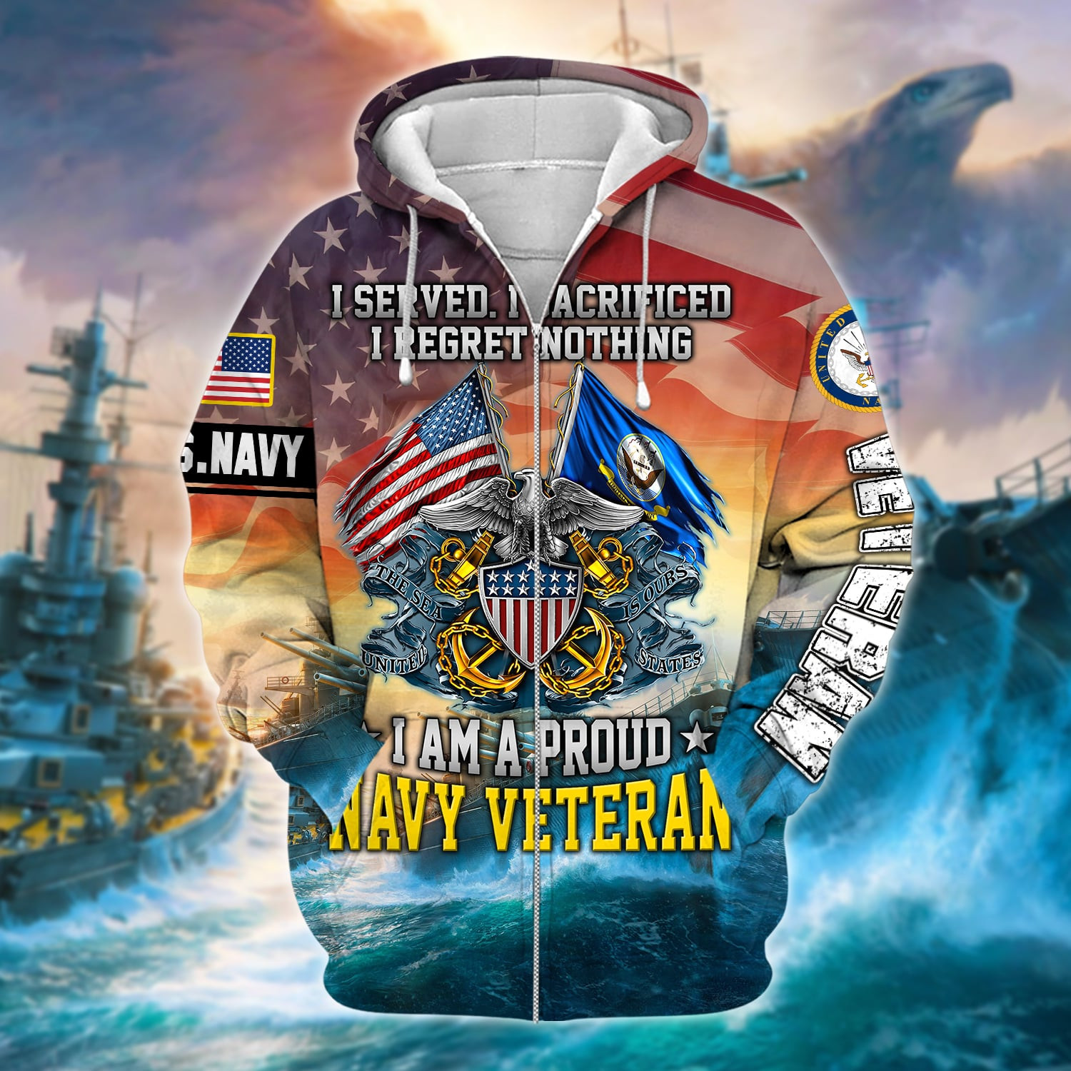 I Am A Proud Navy Veteran Zip Up Hoodie TVN271004