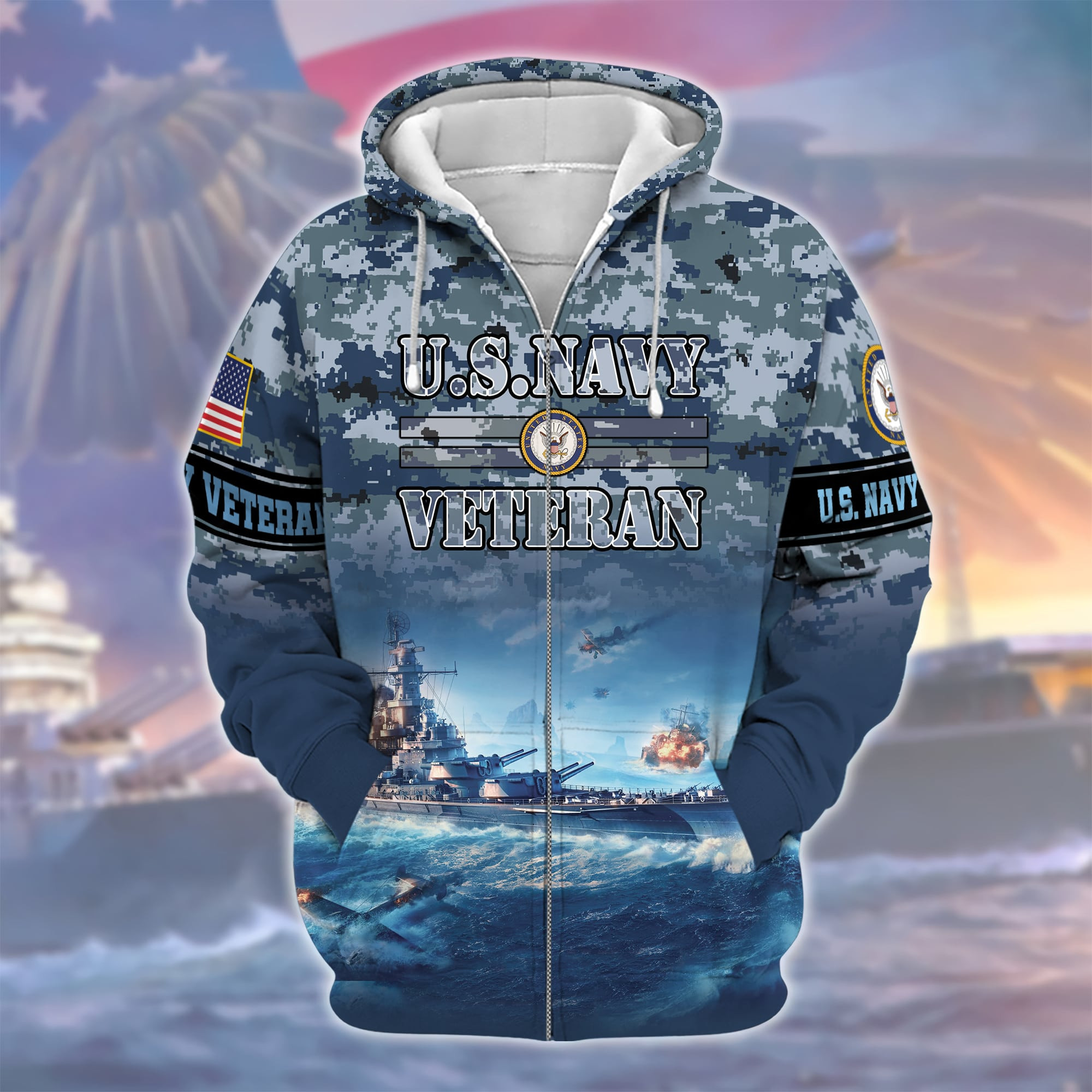 Premium U.S. Navy Veteran Zip Up Hoodie PVC181201