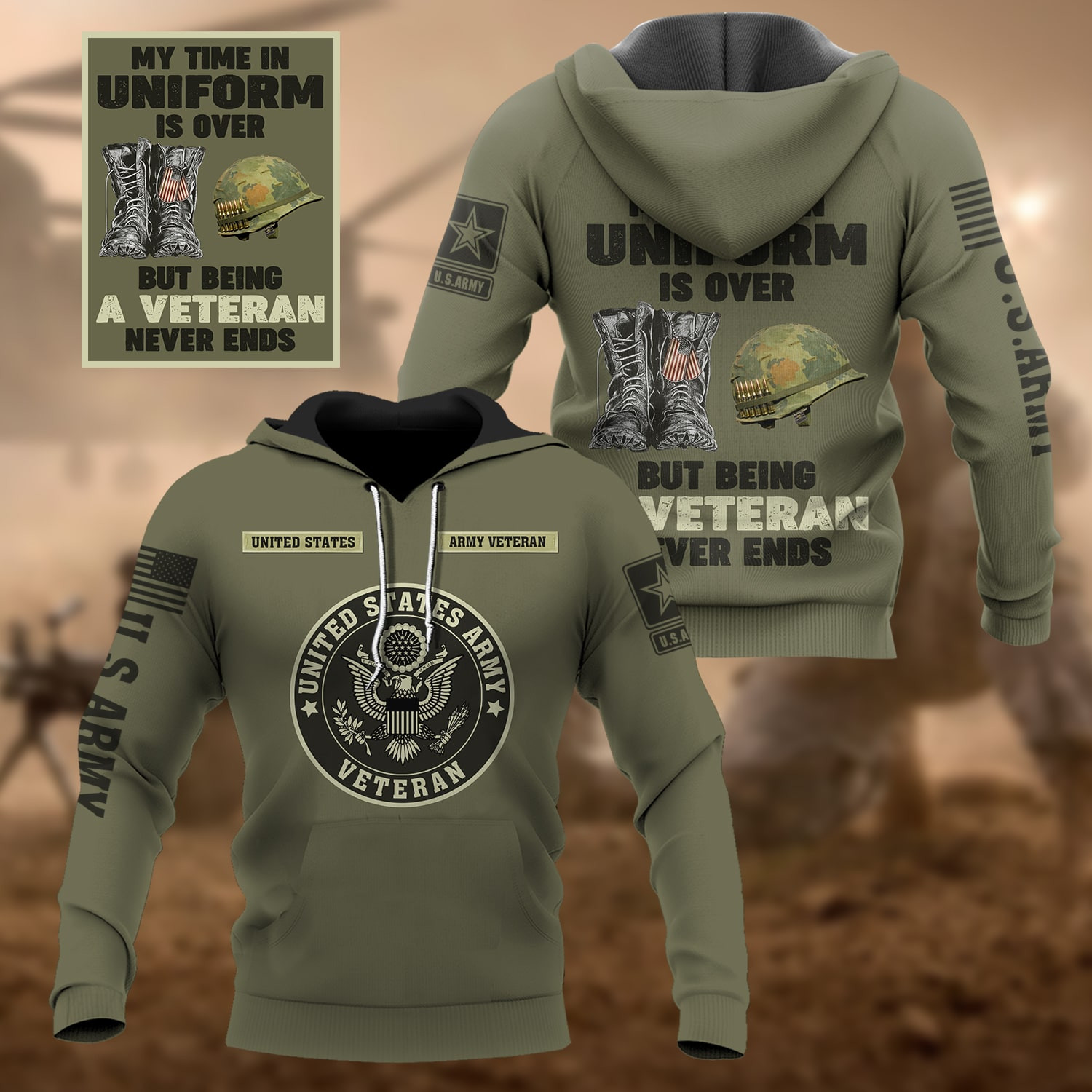 Premium Multiple US Military Services Veteran Hoodie PVC040101