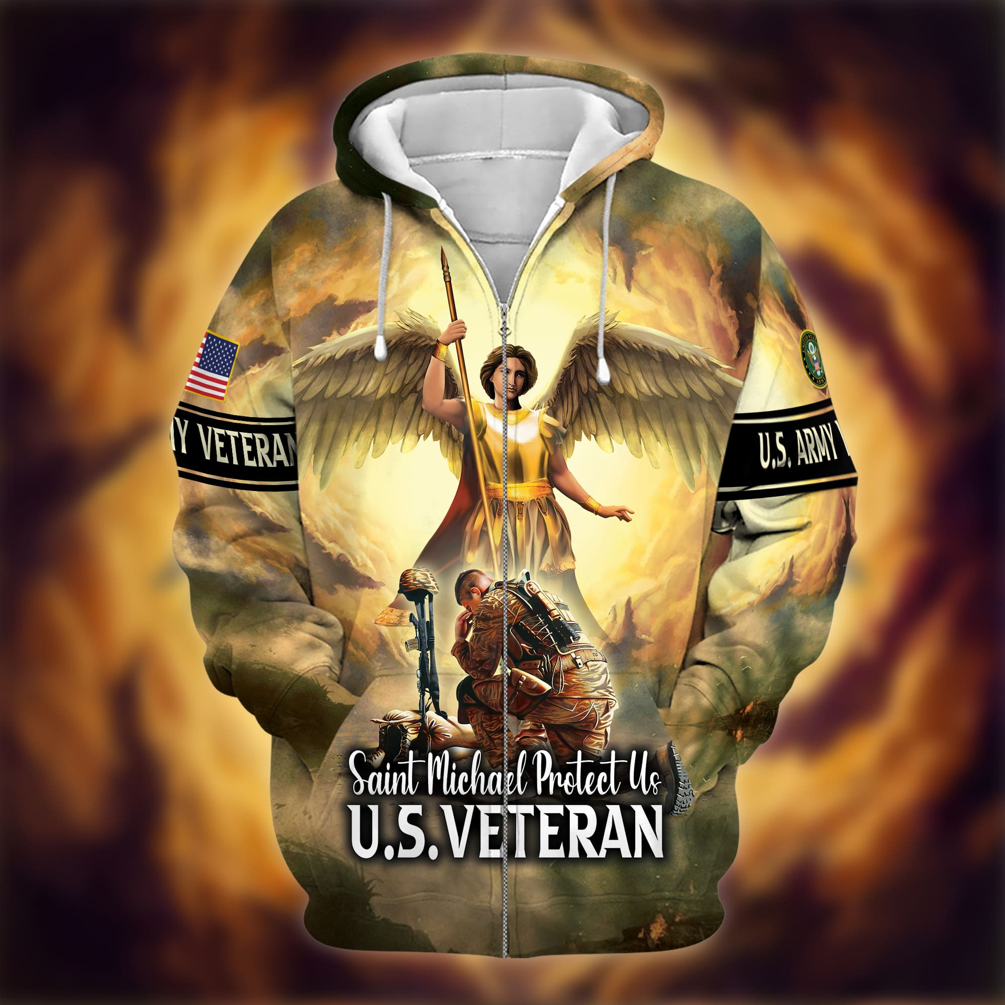 Premium Saint Michael Protect Us Zip Up Hoodie PVC050103