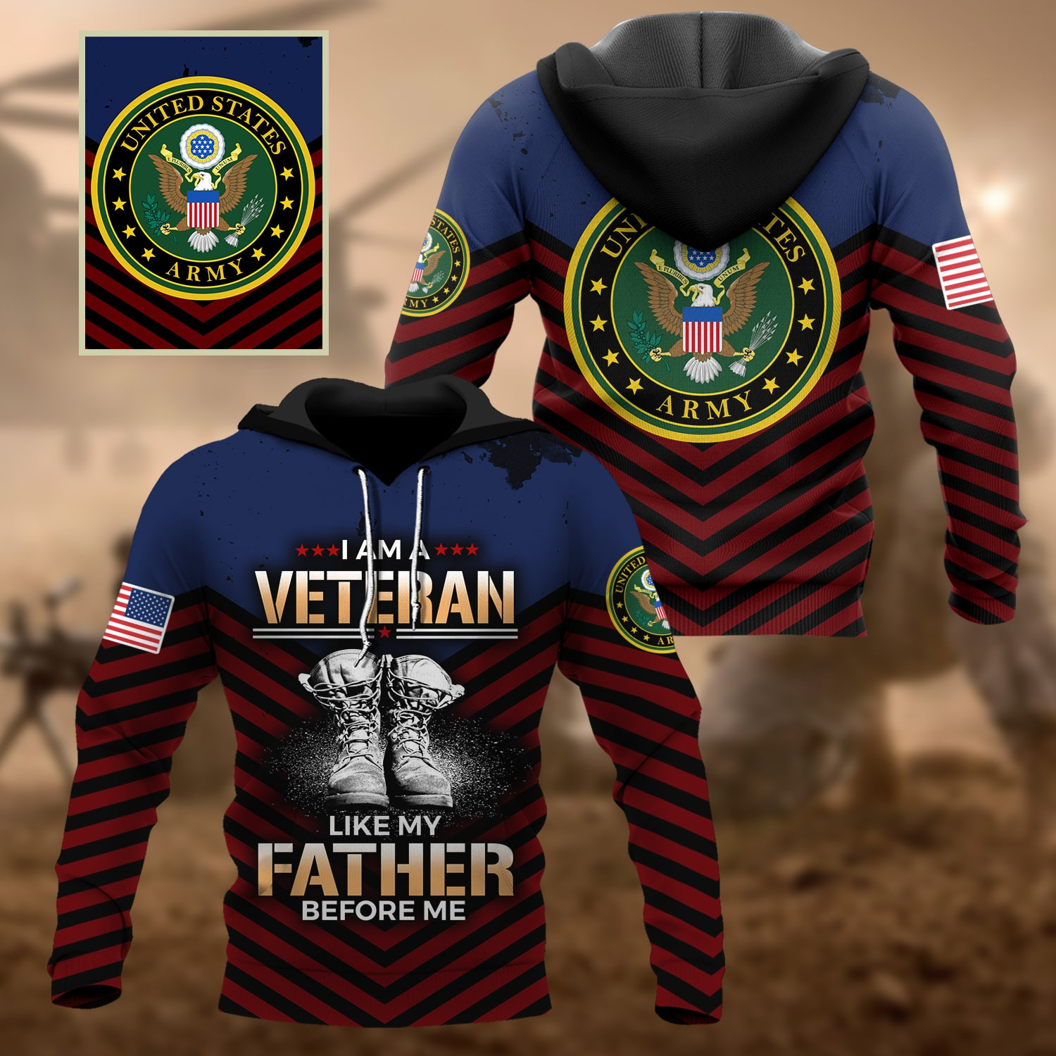 Premium Multiple US Military Services Veteran Hoodie PVC080101