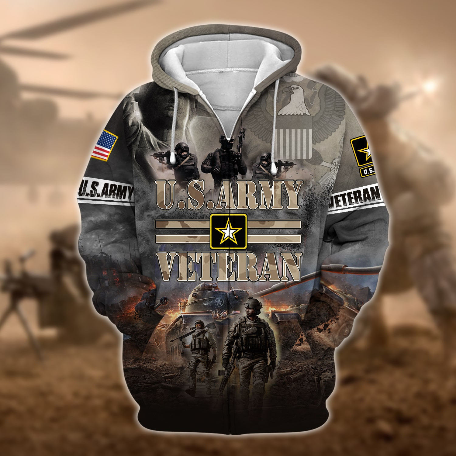 Premium U.S. Army Veteran Zip Up Hoodie PVC130102