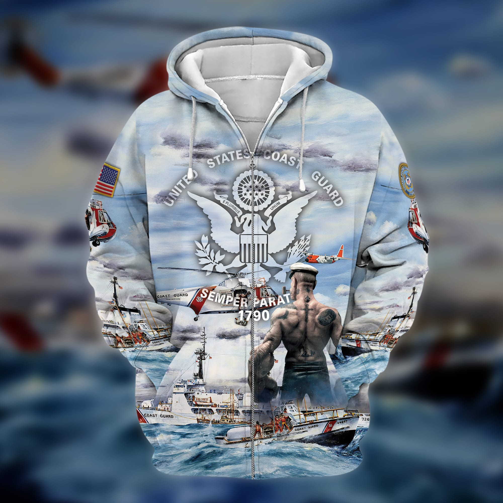 Unique Popeye U.S.C.G Zip Up Hoodie TVN080102
