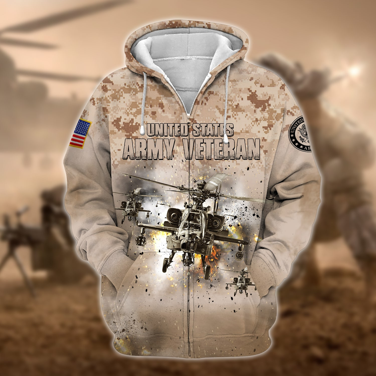 Premium U.S. Army Veteran Zip Up Hoodie PVC190104