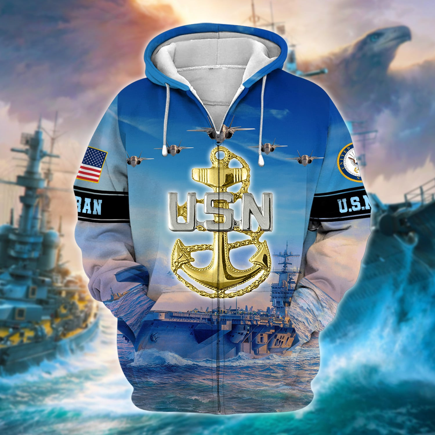 Unique U.S. Navy Veteran Zip Up Hoodie PVC190102