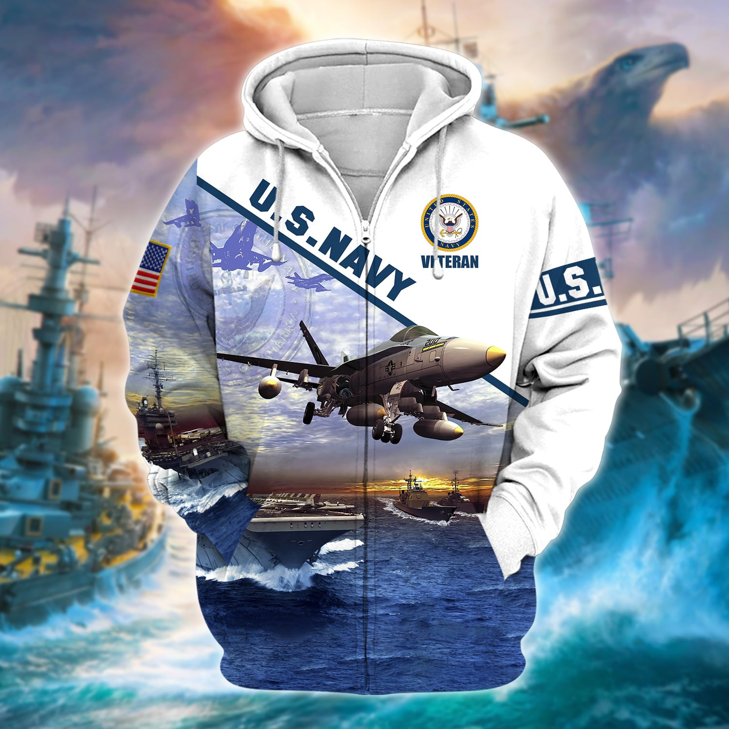 Unique U.S. Navy Veteran Zip Up Hoodie PVC170103