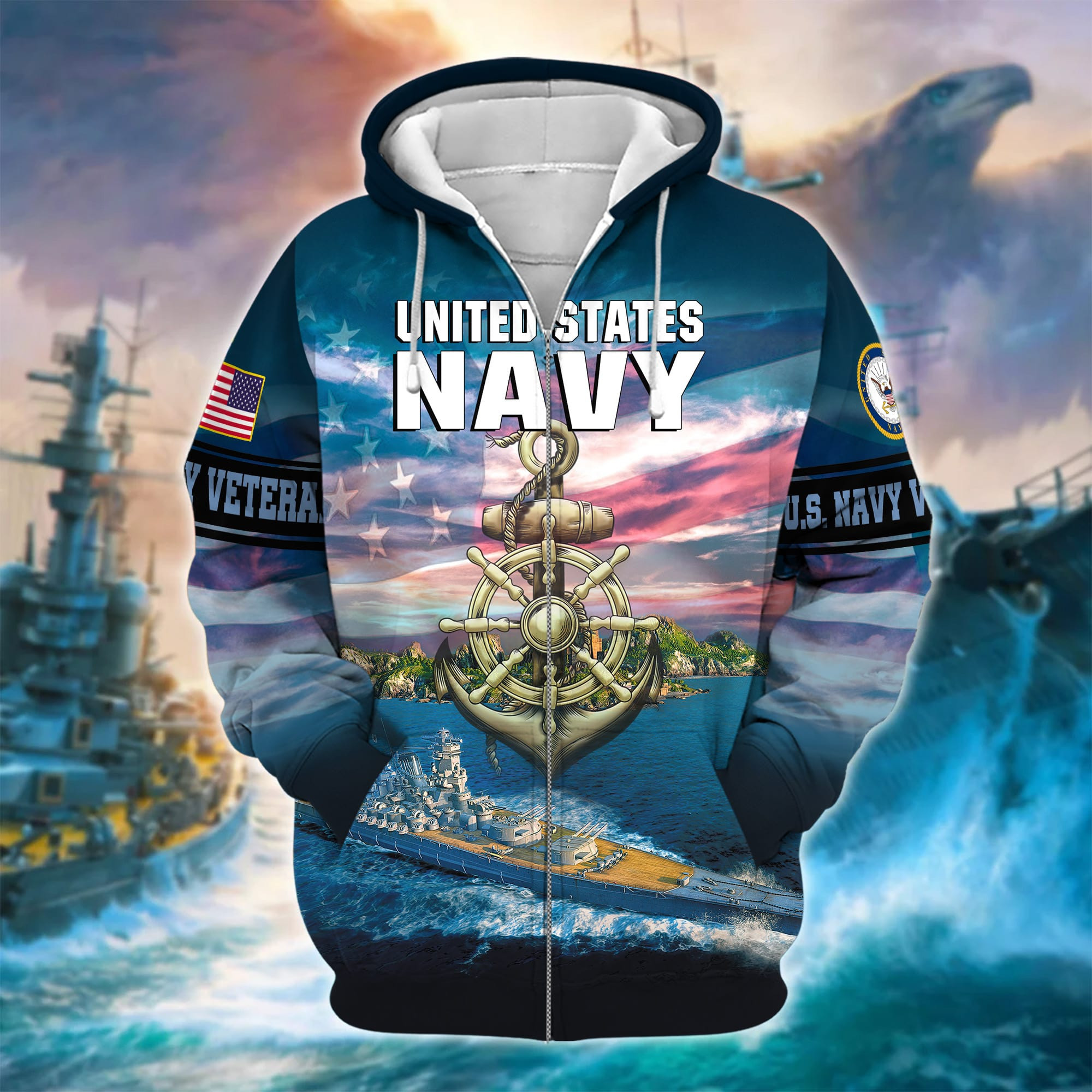 Unique U.S. Navy Veteran Zip Up Hoodie PVC180103